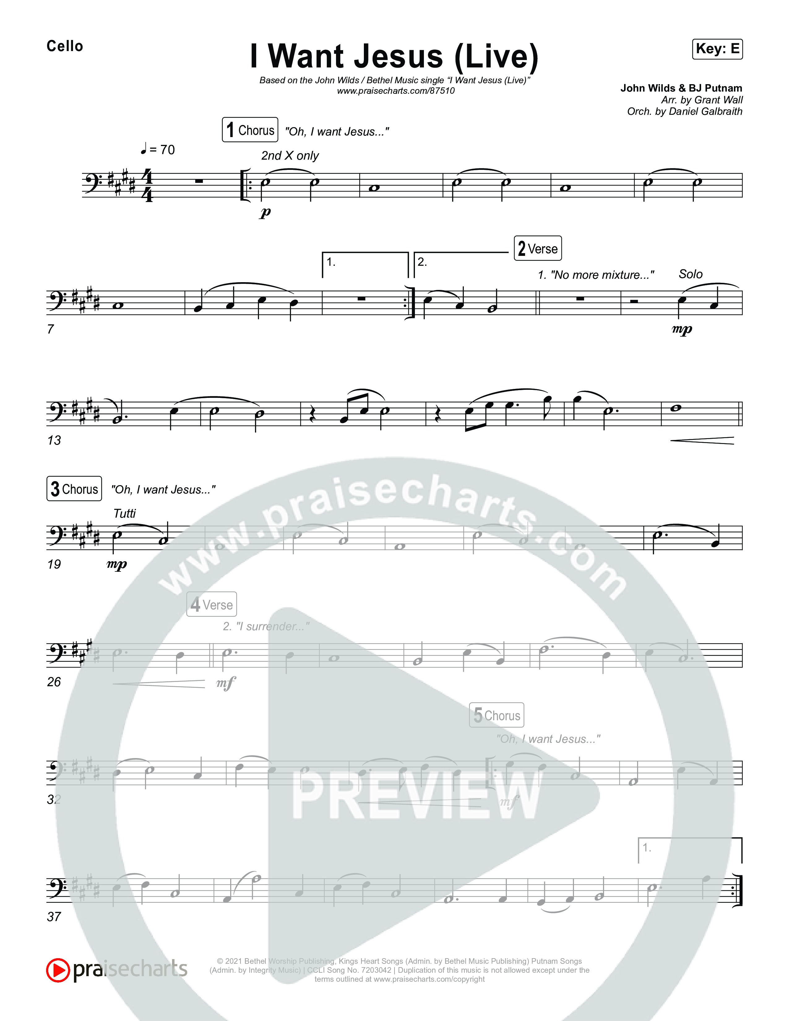 I Want Jesus (Live) Cello (John Wilds / Bethel Music)