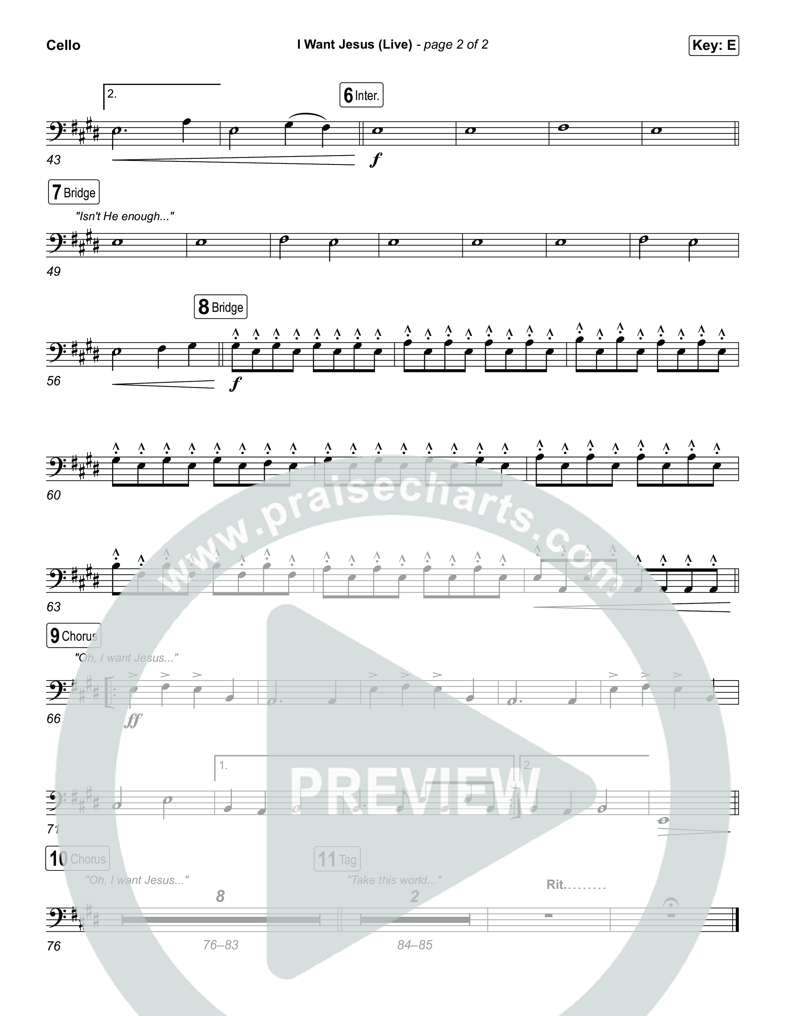 I Want Jesus (Live) Cello (John Wilds / Bethel Music)