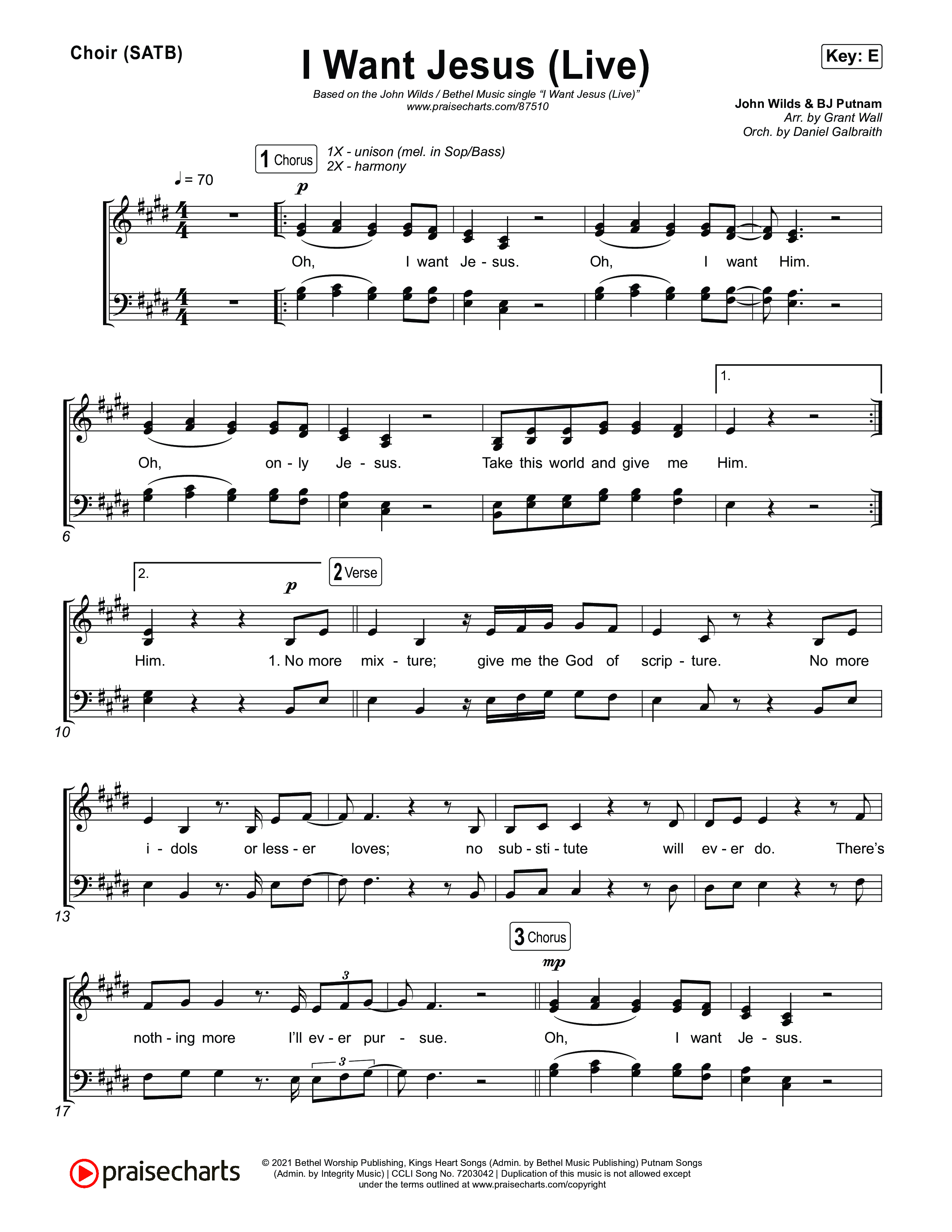 I Want Jesus (Live) Choir Sheet (SATB) (John Wilds / Bethel Music)