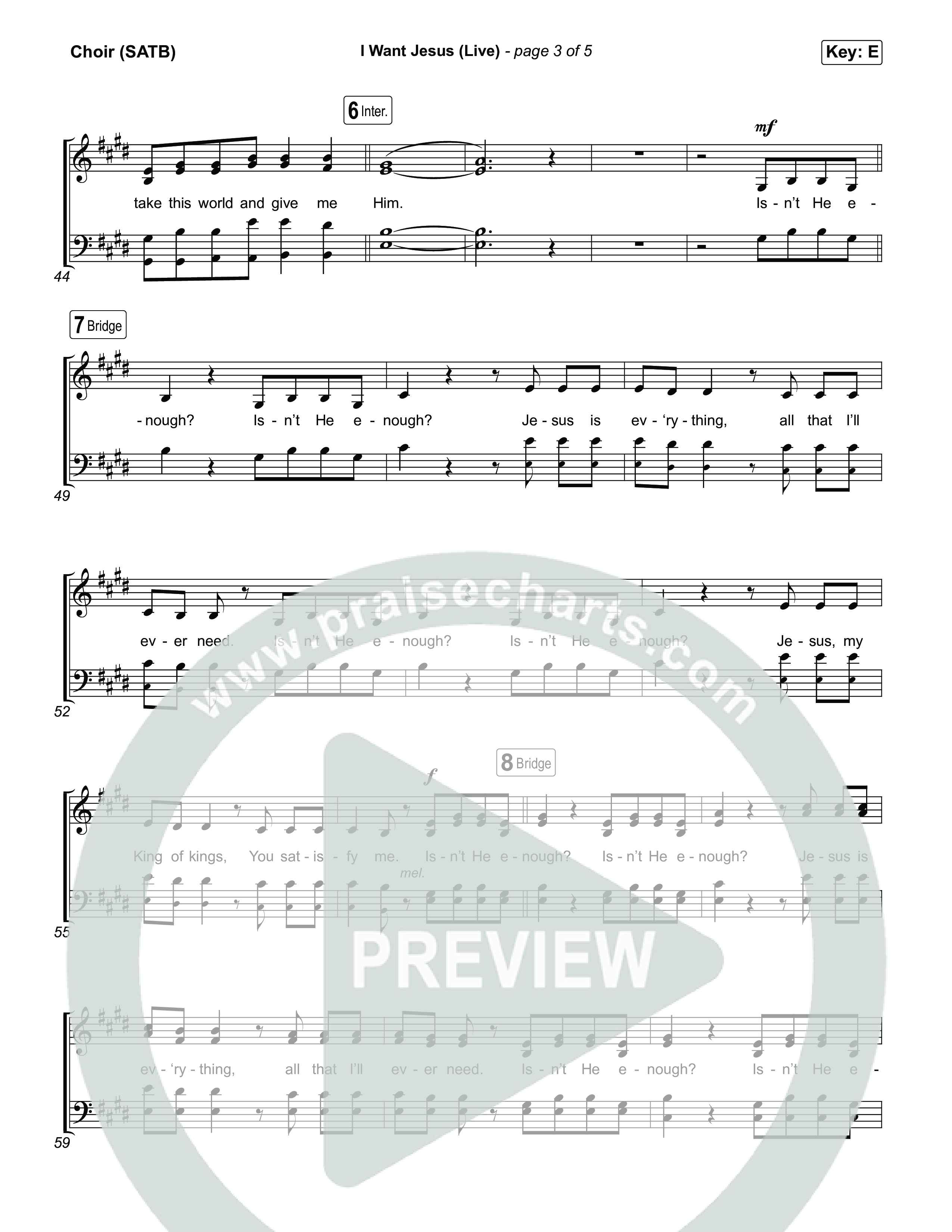 I Want Jesus (Live) Choir Sheet (SATB) (John Wilds / Bethel Music)