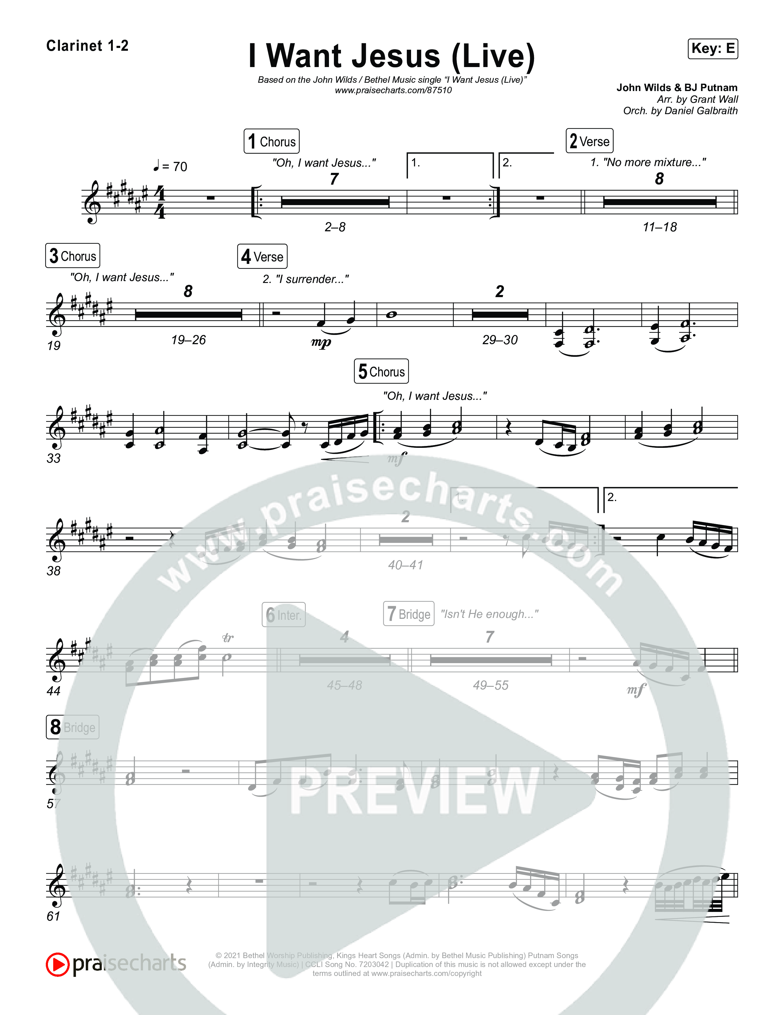 I Want Jesus (Live) Clarinet 1,2 (John Wilds / Bethel Music)