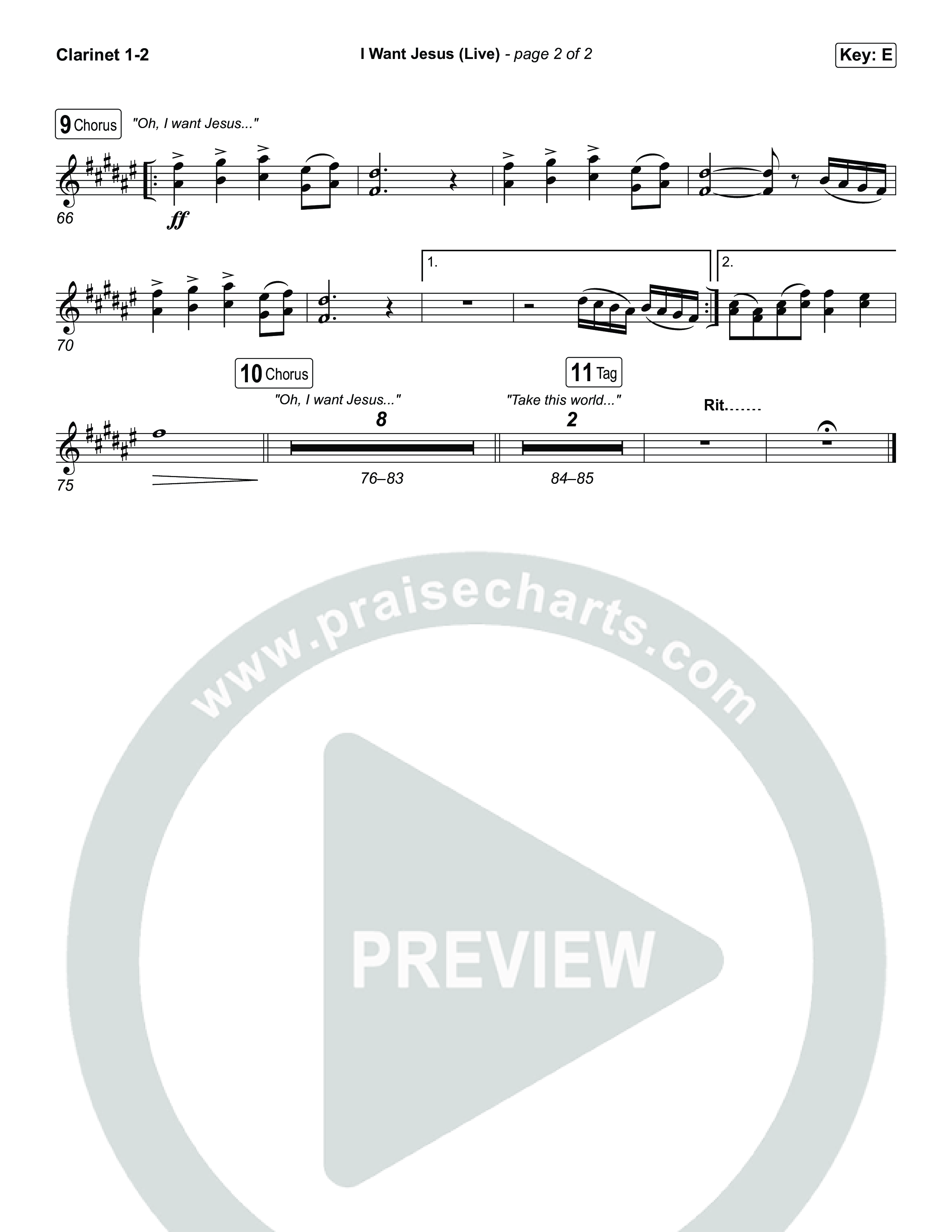 I Want Jesus (Live) Clarinet 1,2 (John Wilds / Bethel Music)