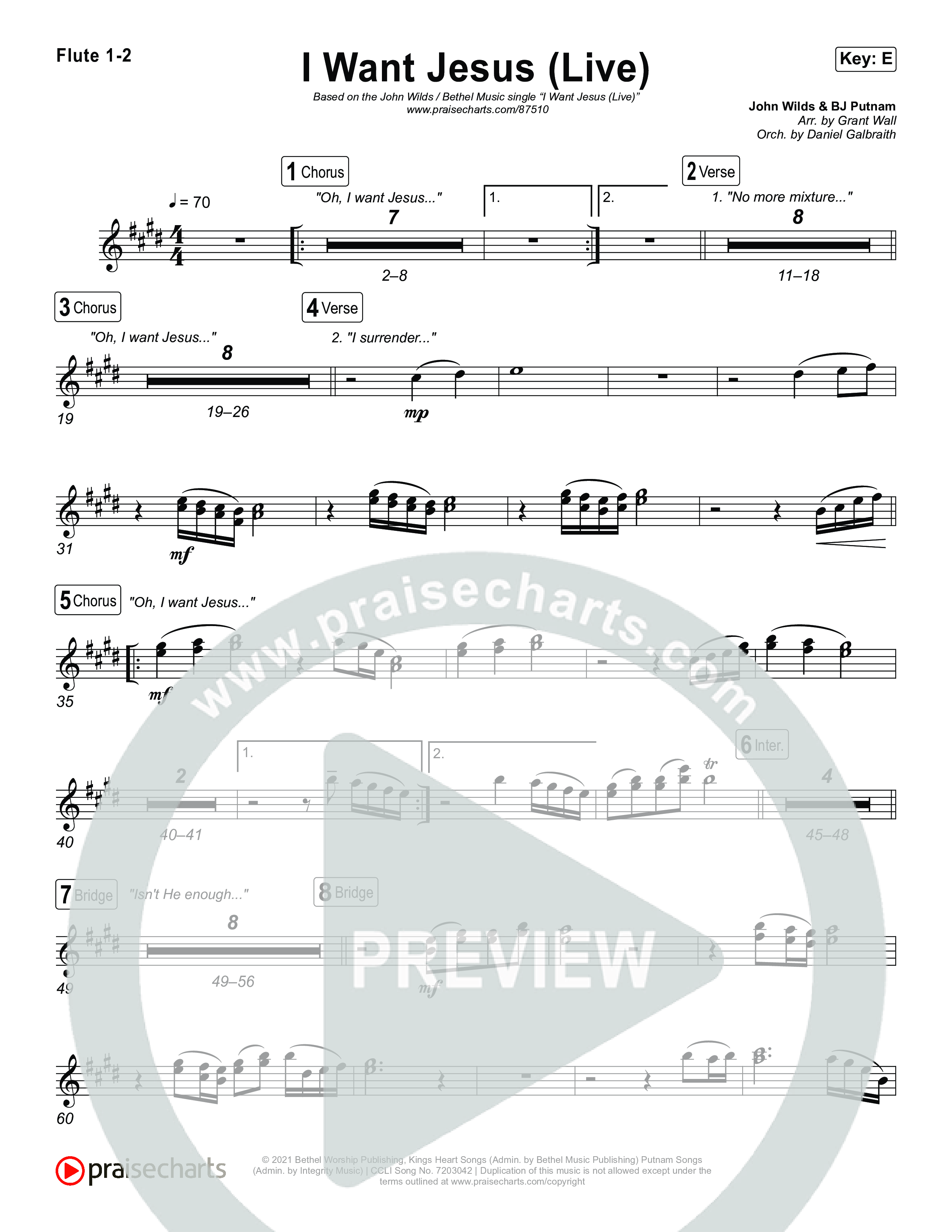 I Want Jesus (Live) Flute 1,2 (John Wilds / Bethel Music)