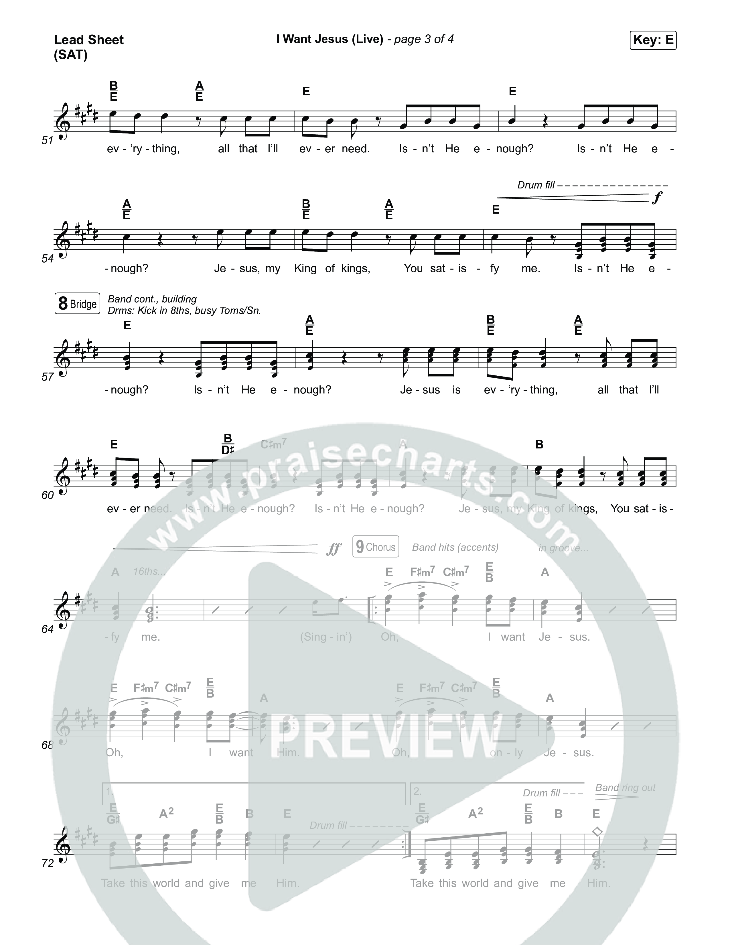 I Want Jesus (Live) Lead Sheet (SAT) (John Wilds / Bethel Music)