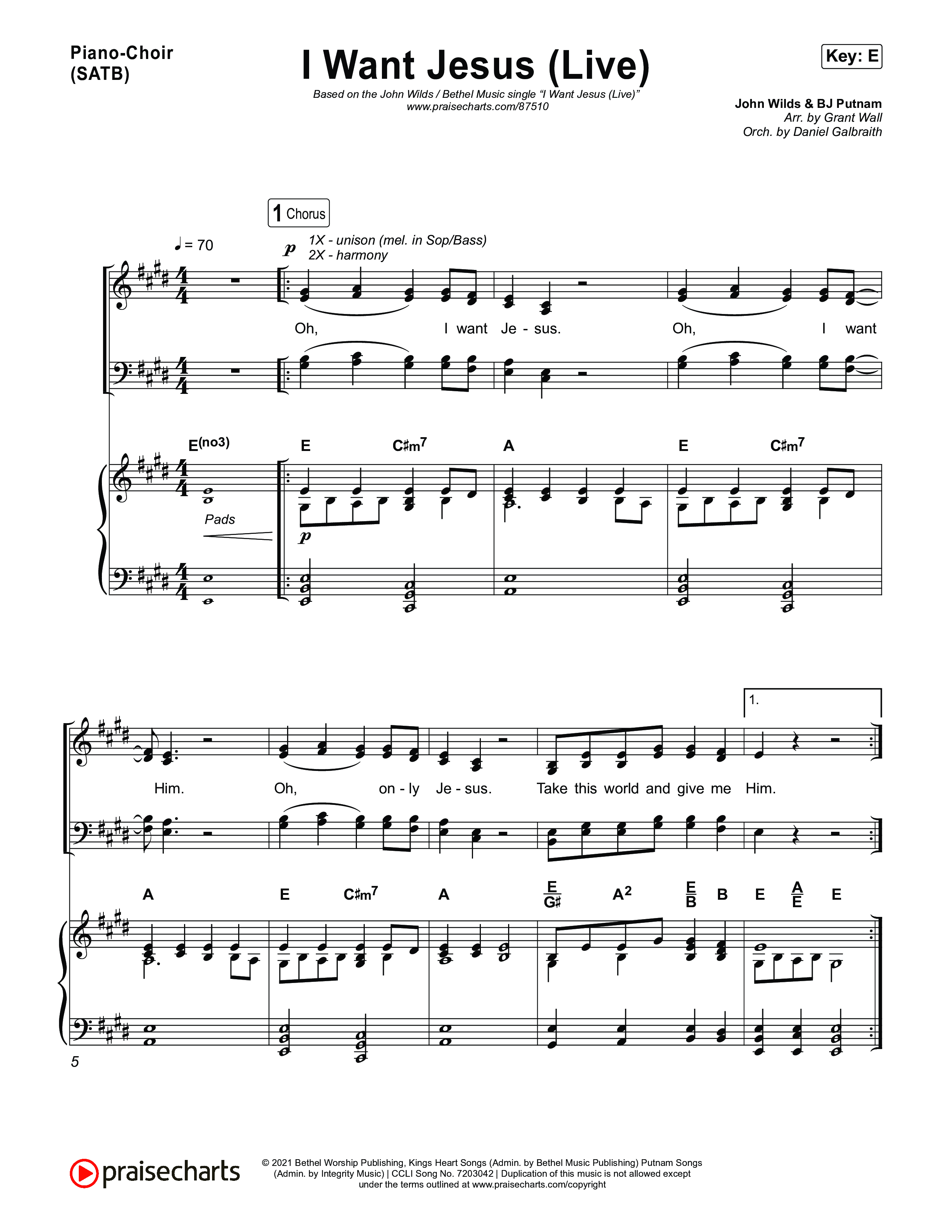 I Want Jesus (Live) Piano/Vocal Pack (John Wilds / Bethel Music)