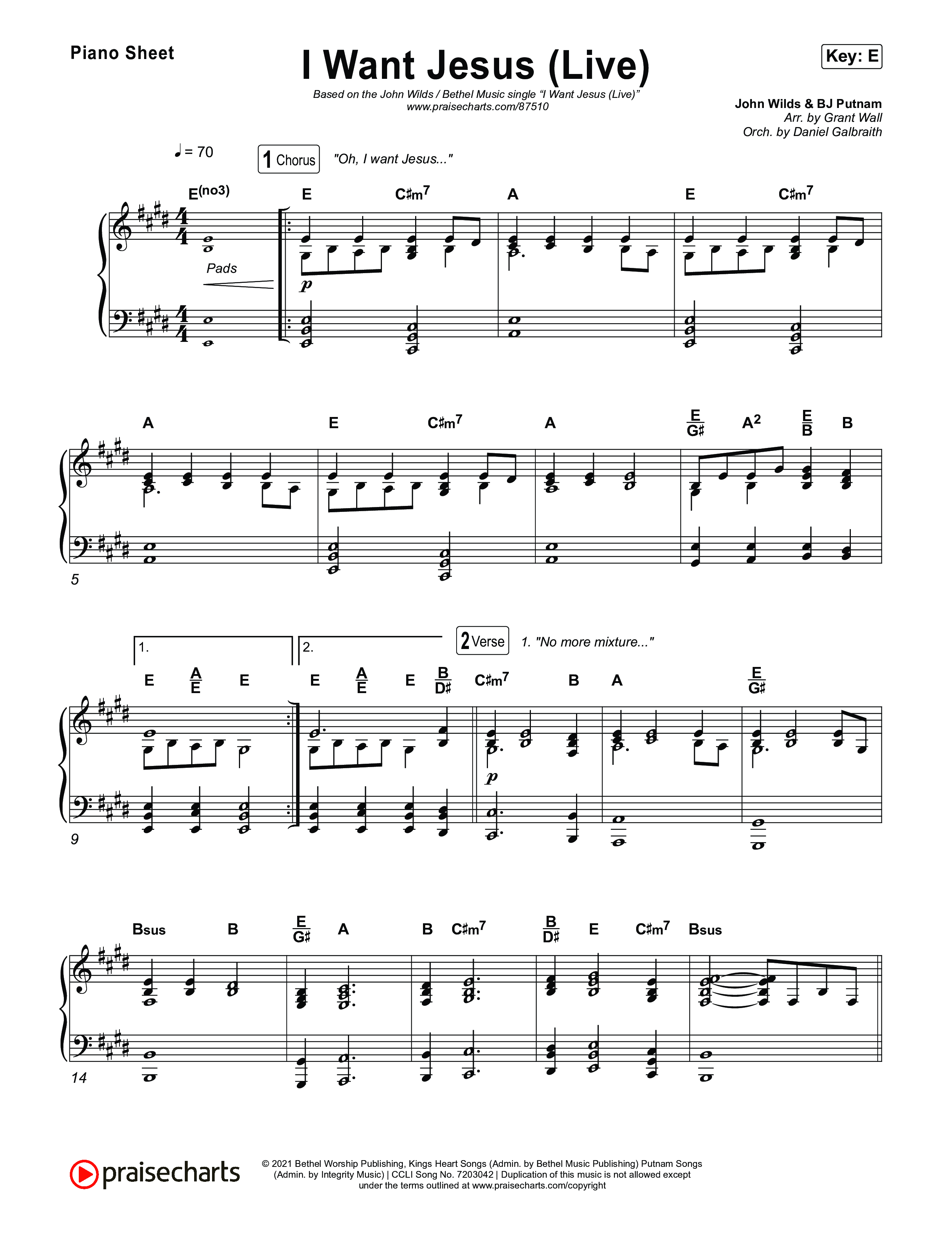 I Want Jesus (Live) Piano Sheet (John Wilds / Bethel Music)