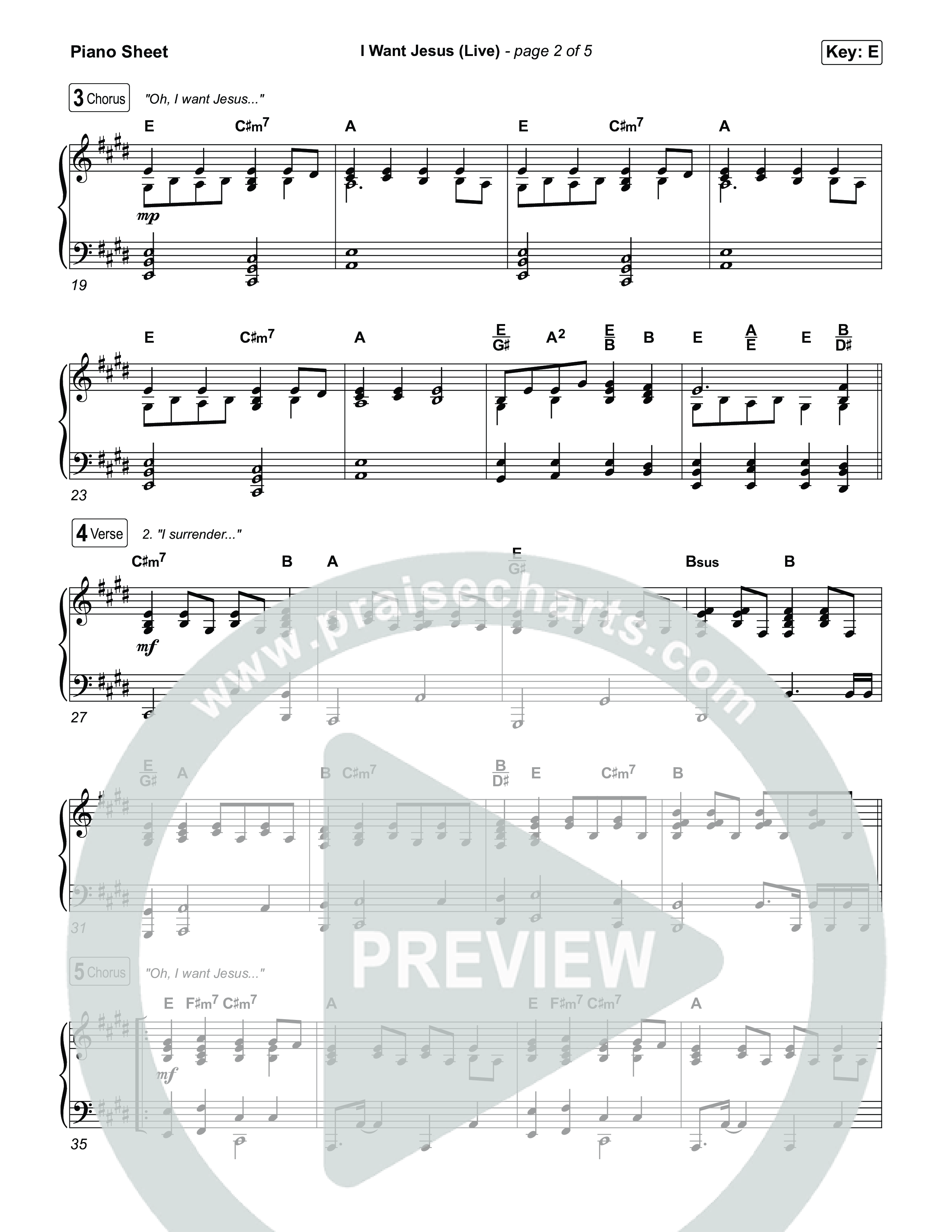 I Want Jesus (Live) Piano Sheet (John Wilds / Bethel Music)