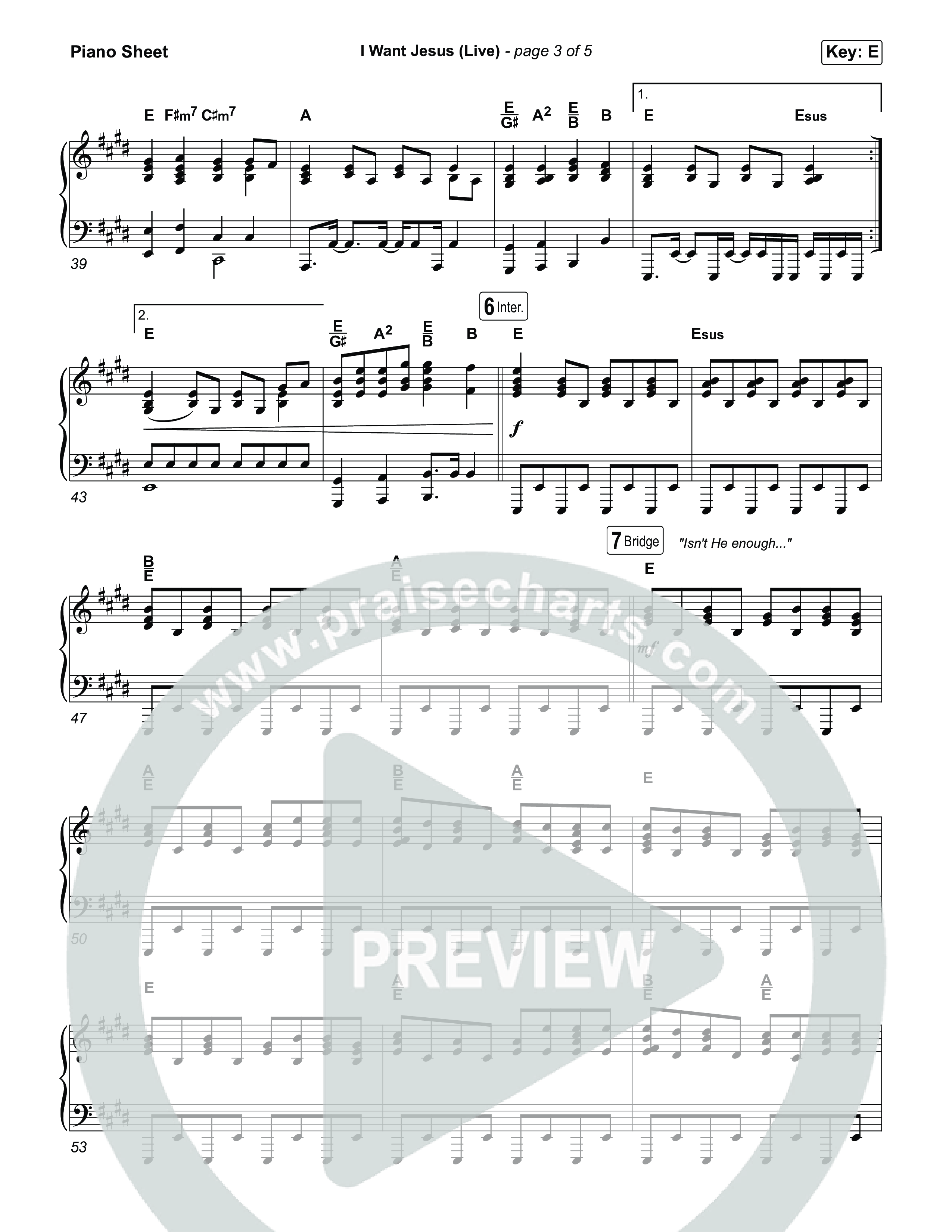 I Want Jesus (Live) Piano Sheet (John Wilds / Bethel Music)