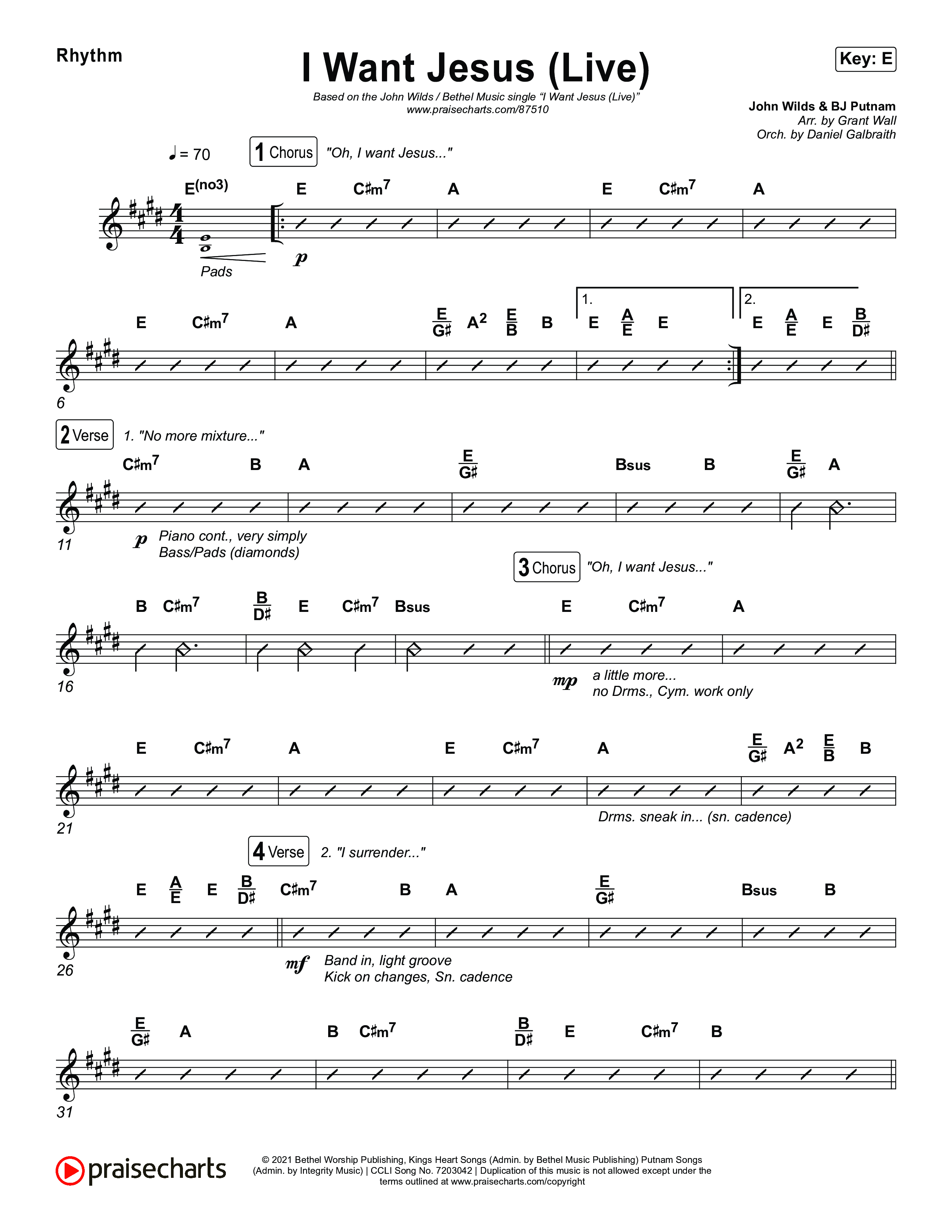 I Want Jesus (Live) Rhythm Chart (John Wilds / Bethel Music)