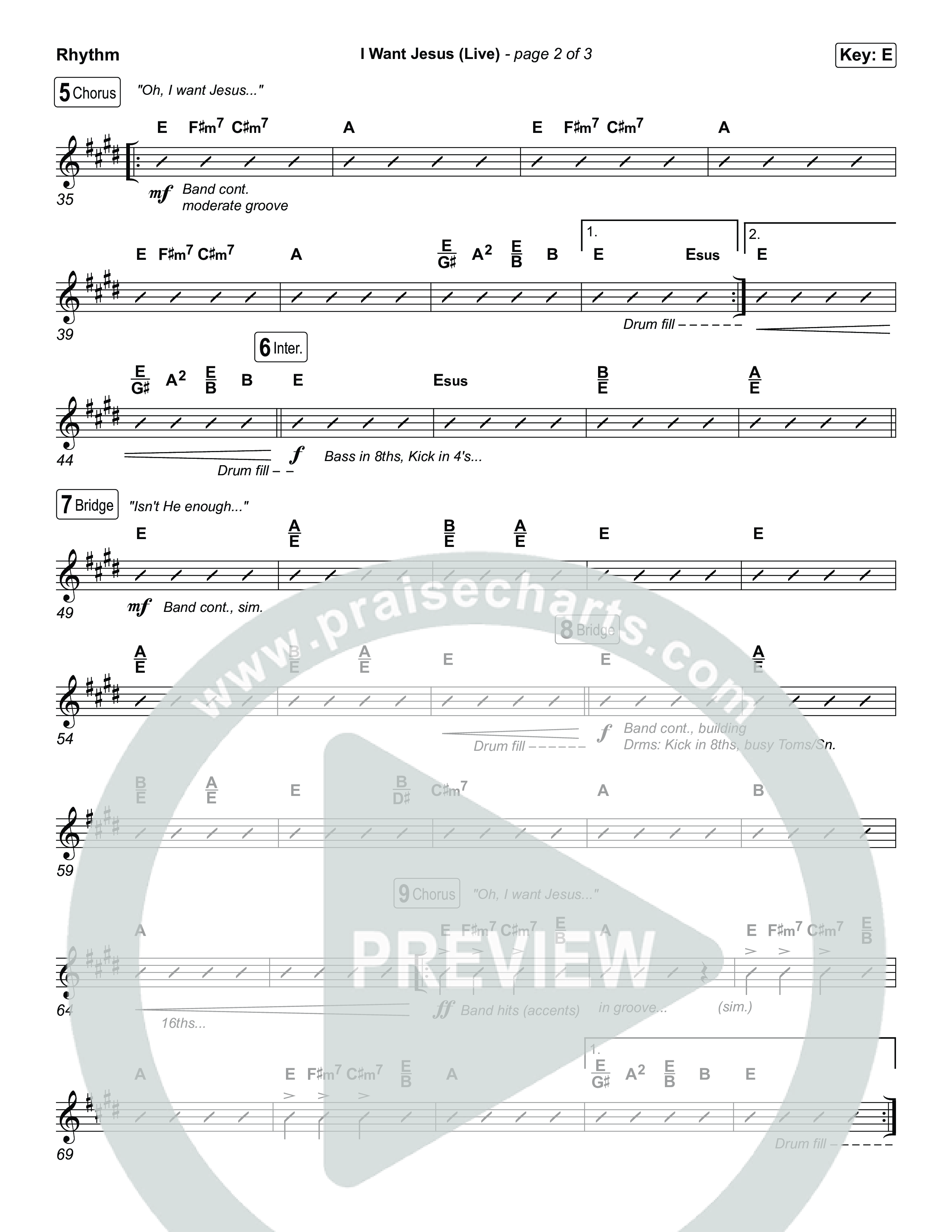 I Want Jesus (Live) Rhythm Chart (John Wilds / Bethel Music)