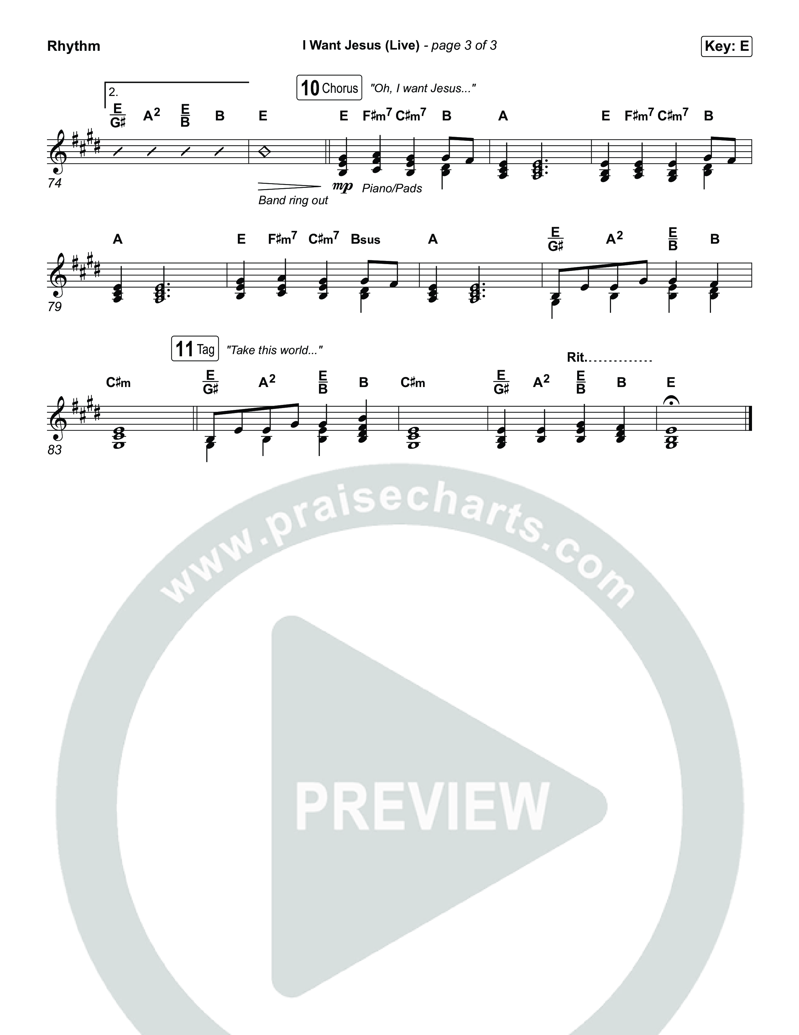 I Want Jesus (Live) Rhythm Chart (John Wilds / Bethel Music)