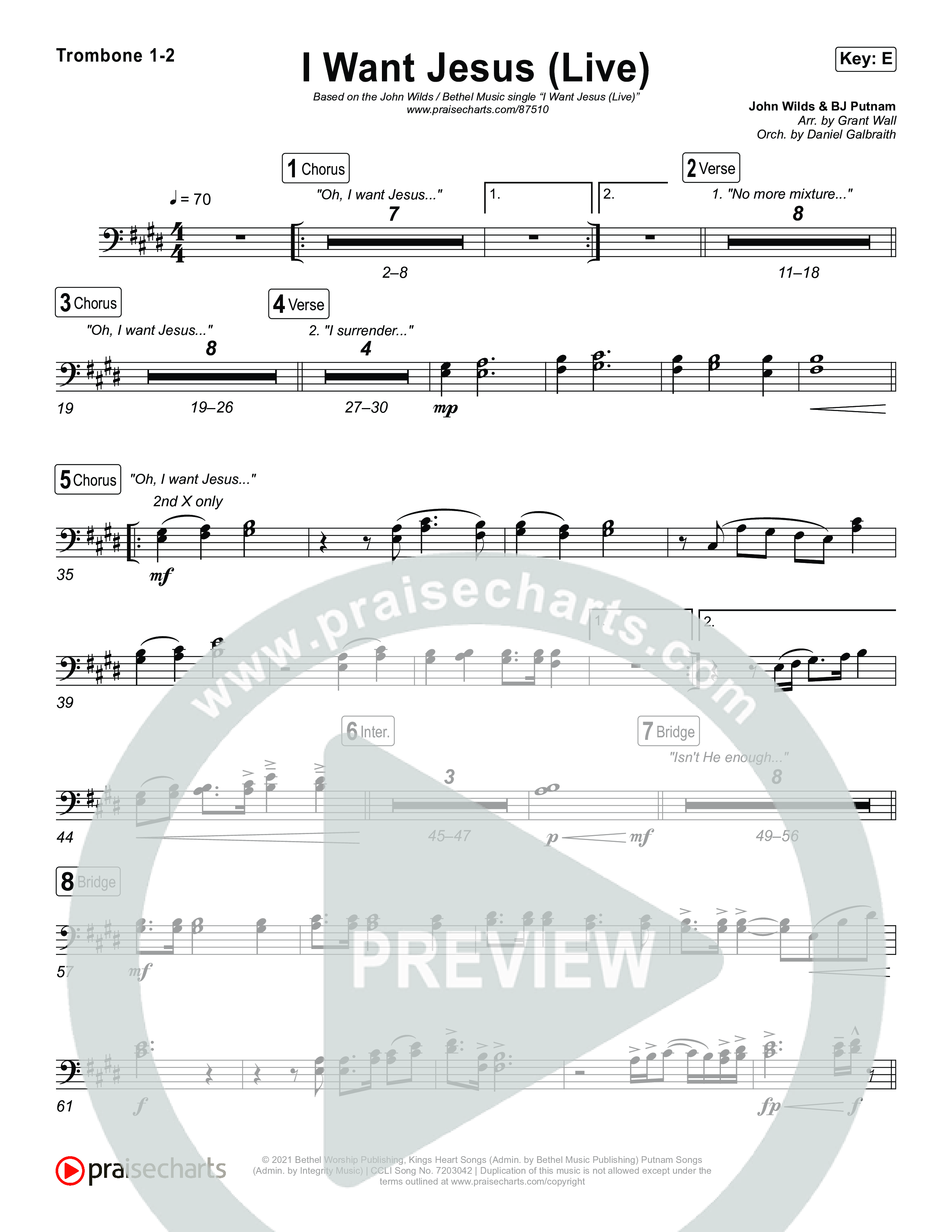 I Want Jesus (Live) Trombone 1/2 (John Wilds / Bethel Music)