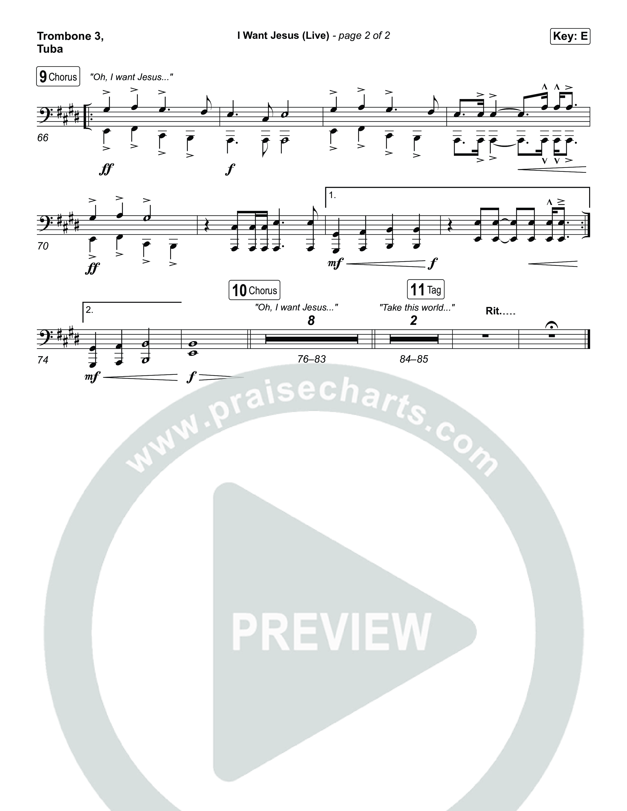 I Want Jesus (Live) Trombone 3/Tuba (John Wilds / Bethel Music)