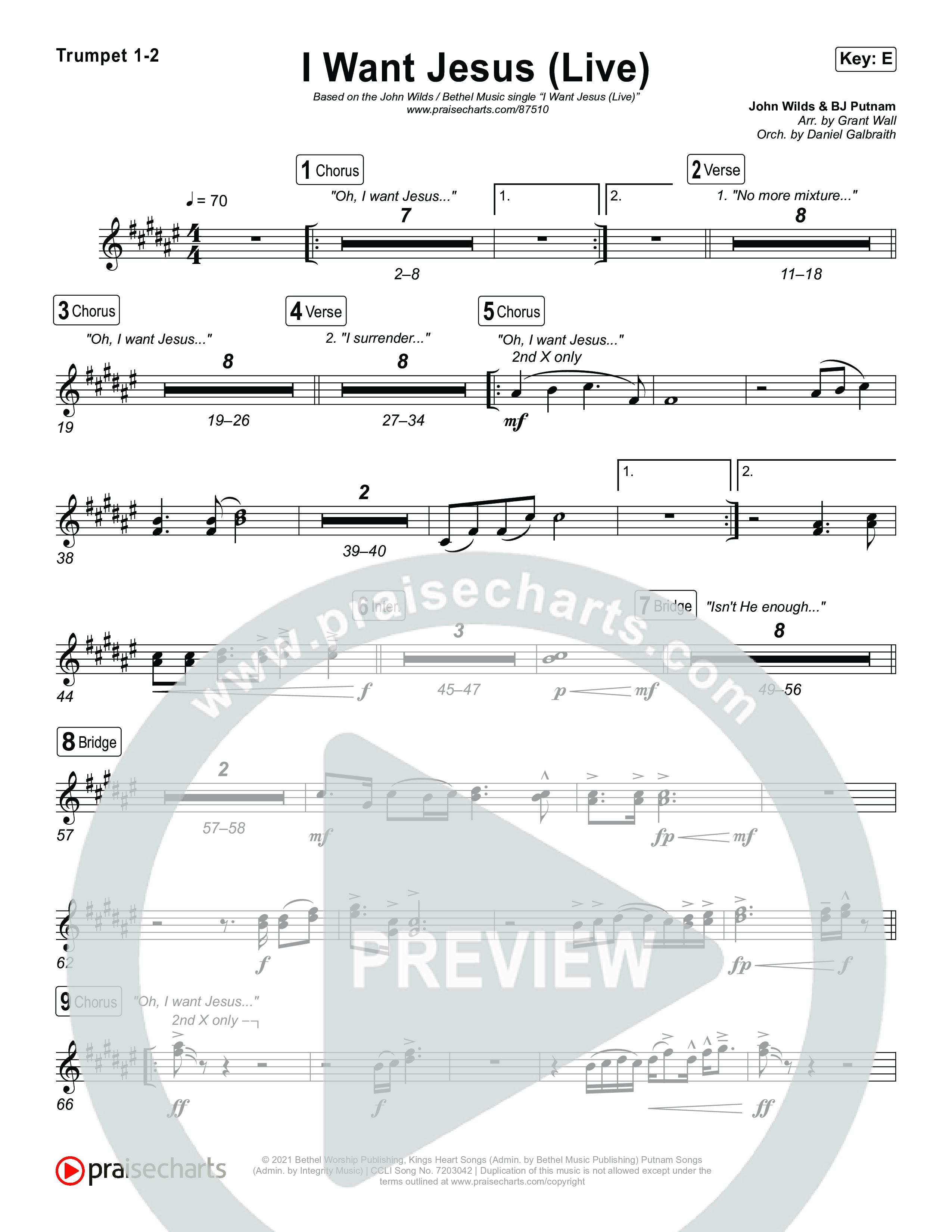 I Want Jesus (Live) Trumpet 1,2 (John Wilds / Bethel Music)