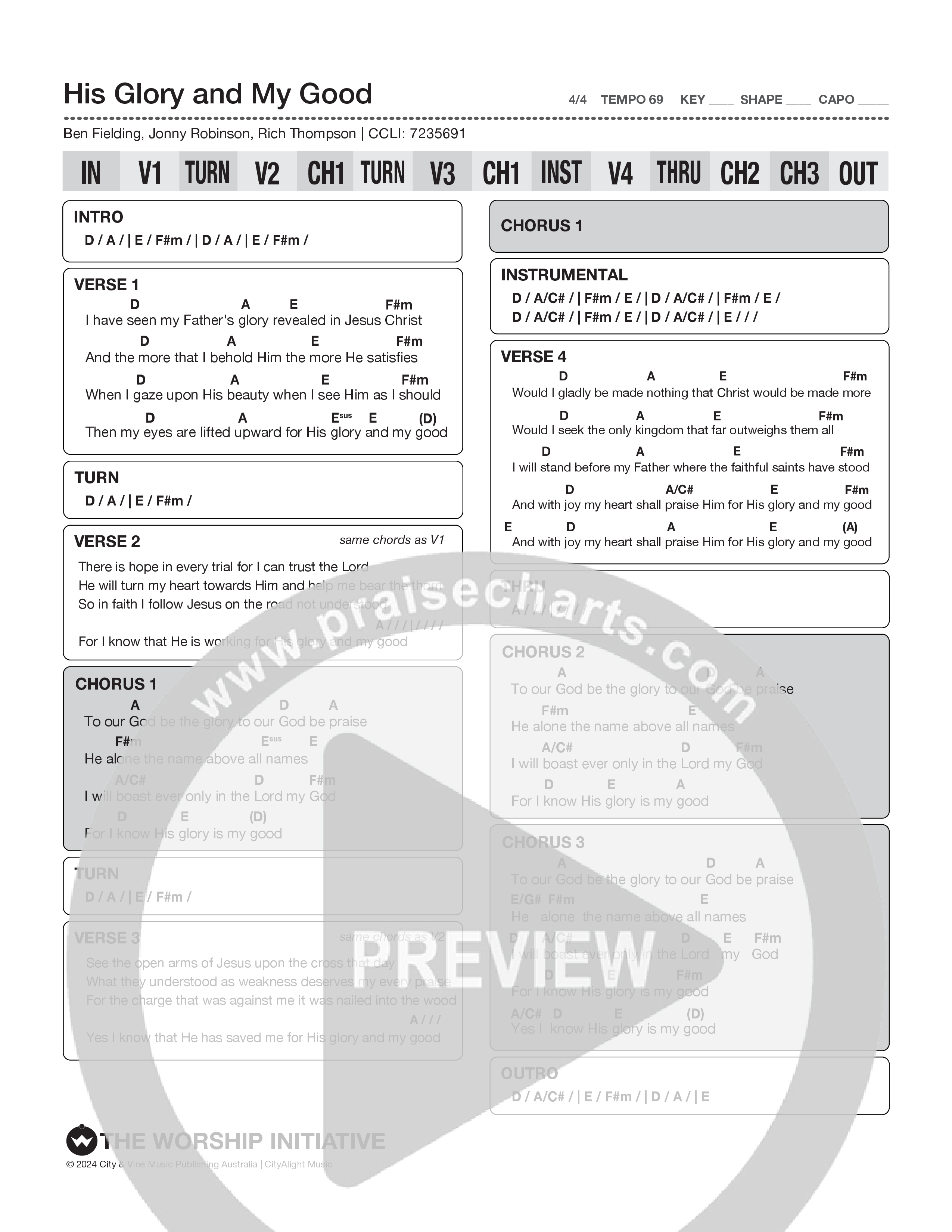 His Glory And My Good Chord Chart (The Worship Initiative)