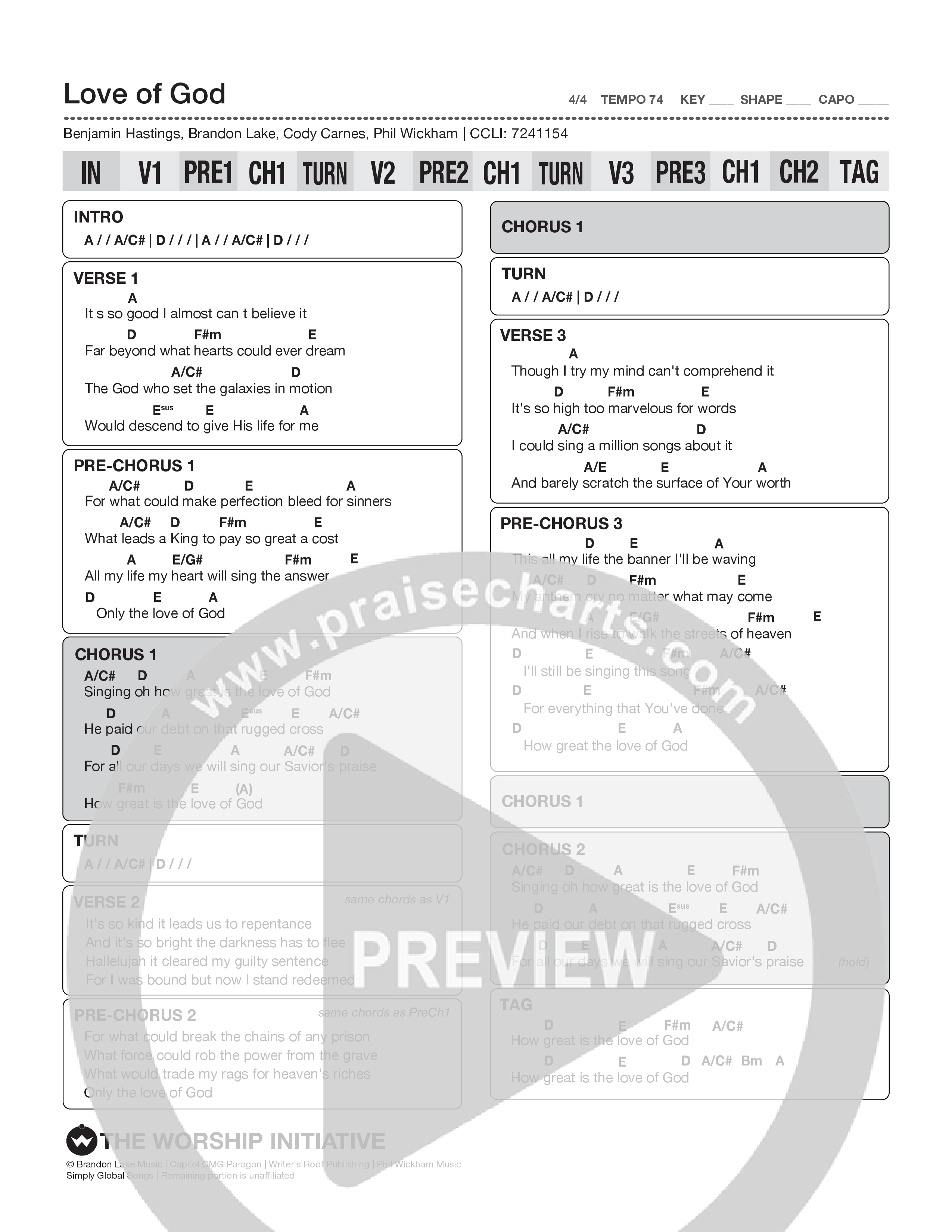 Love Of God Chord Chart (The Worship Initiative)