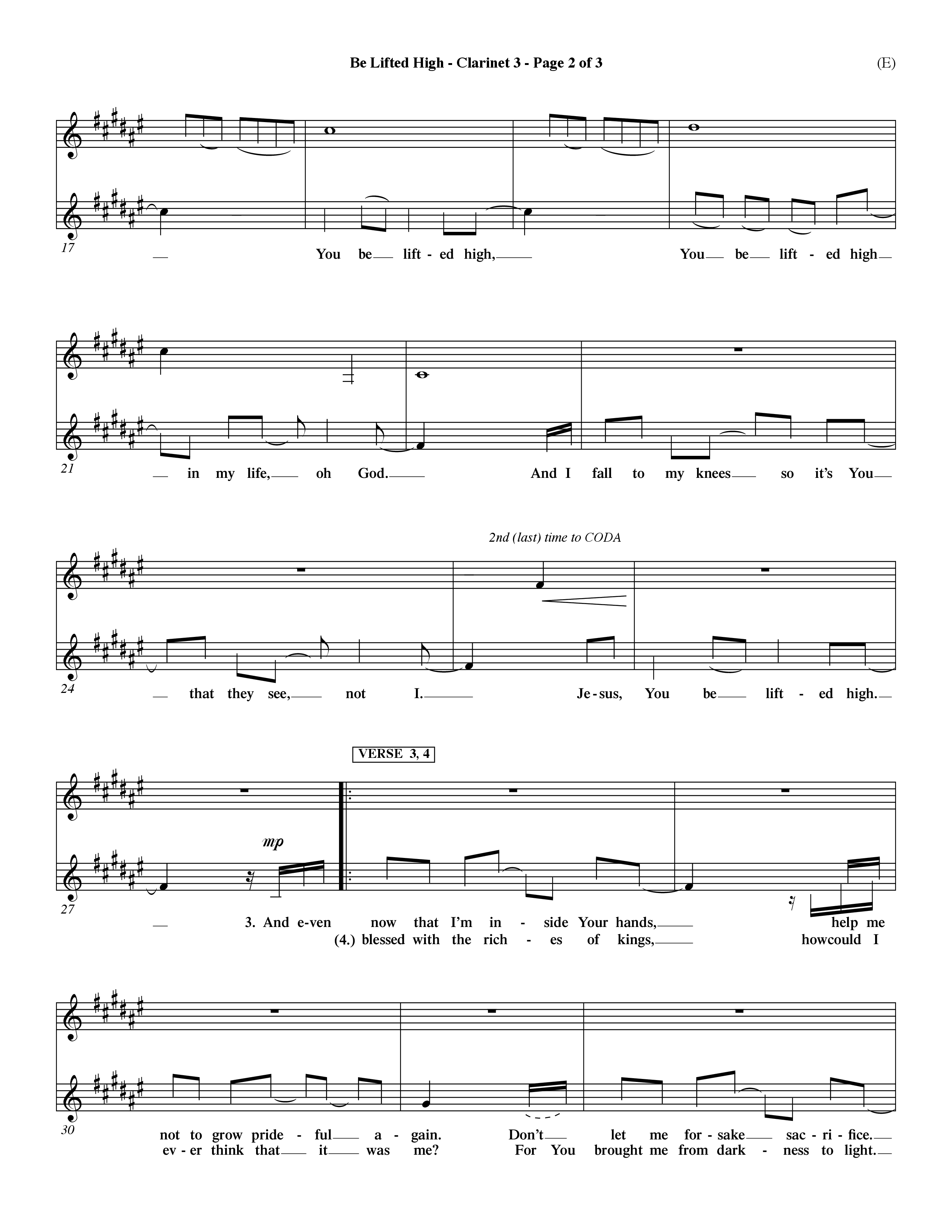 Be Lifted High (Choral Anthem SATB) Clarinet 3 (Word Music Choral / Orch. Dave Williamson)