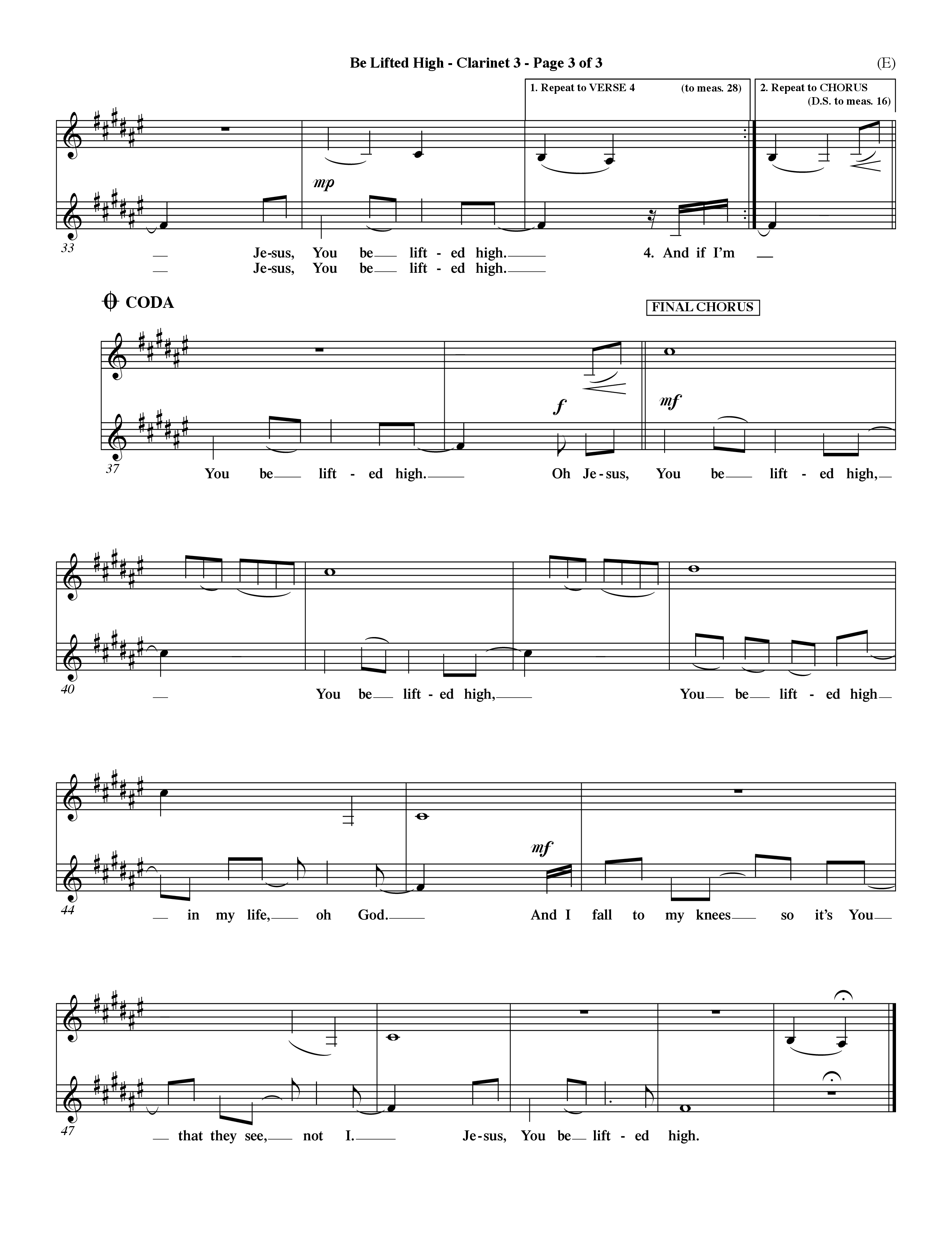 Be Lifted High (Choral Anthem SATB) Clarinet 3 (Word Music Choral / Orch. Dave Williamson)