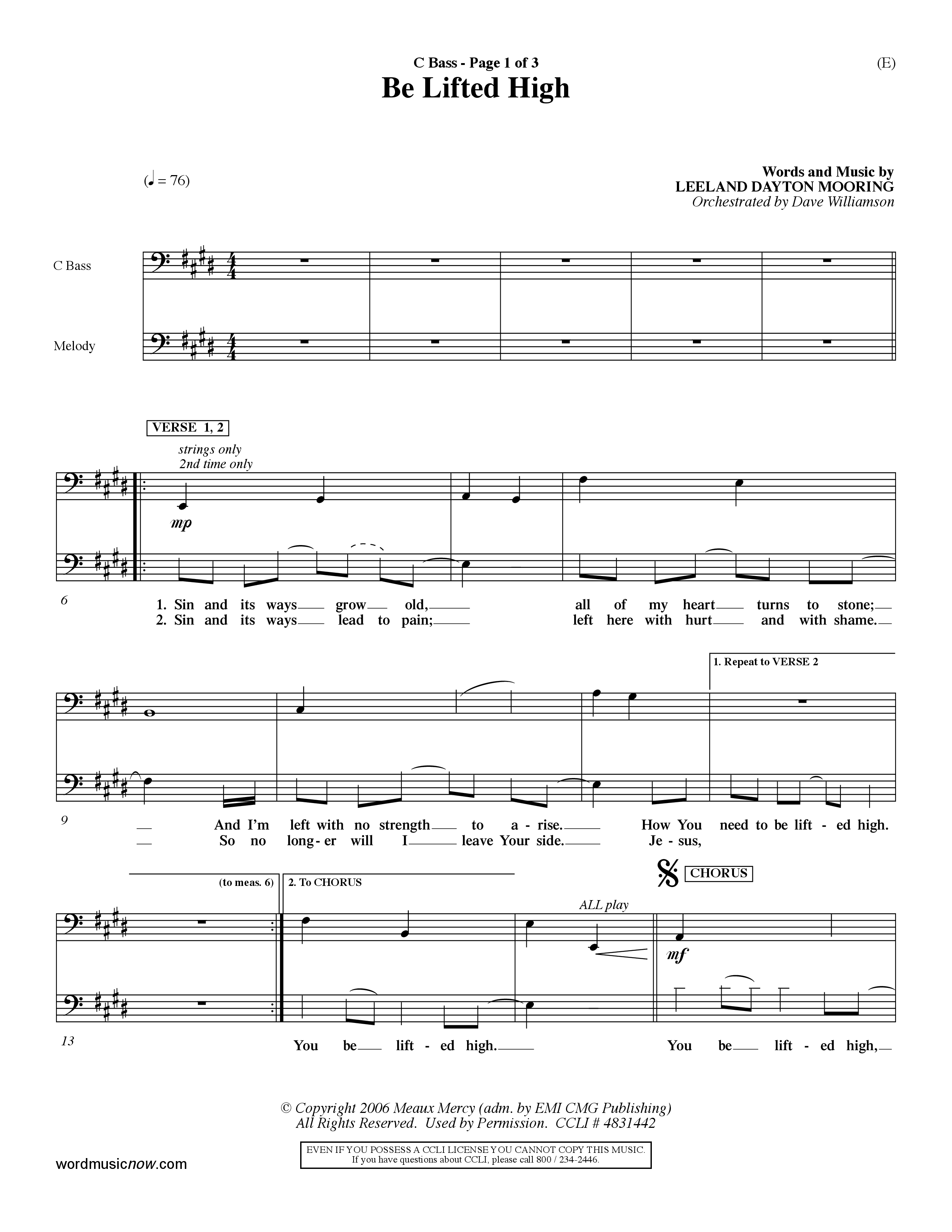 Be Lifted High (Choral Anthem SATB) Contrabass (Word Music Choral / Orch. Dave Williamson)