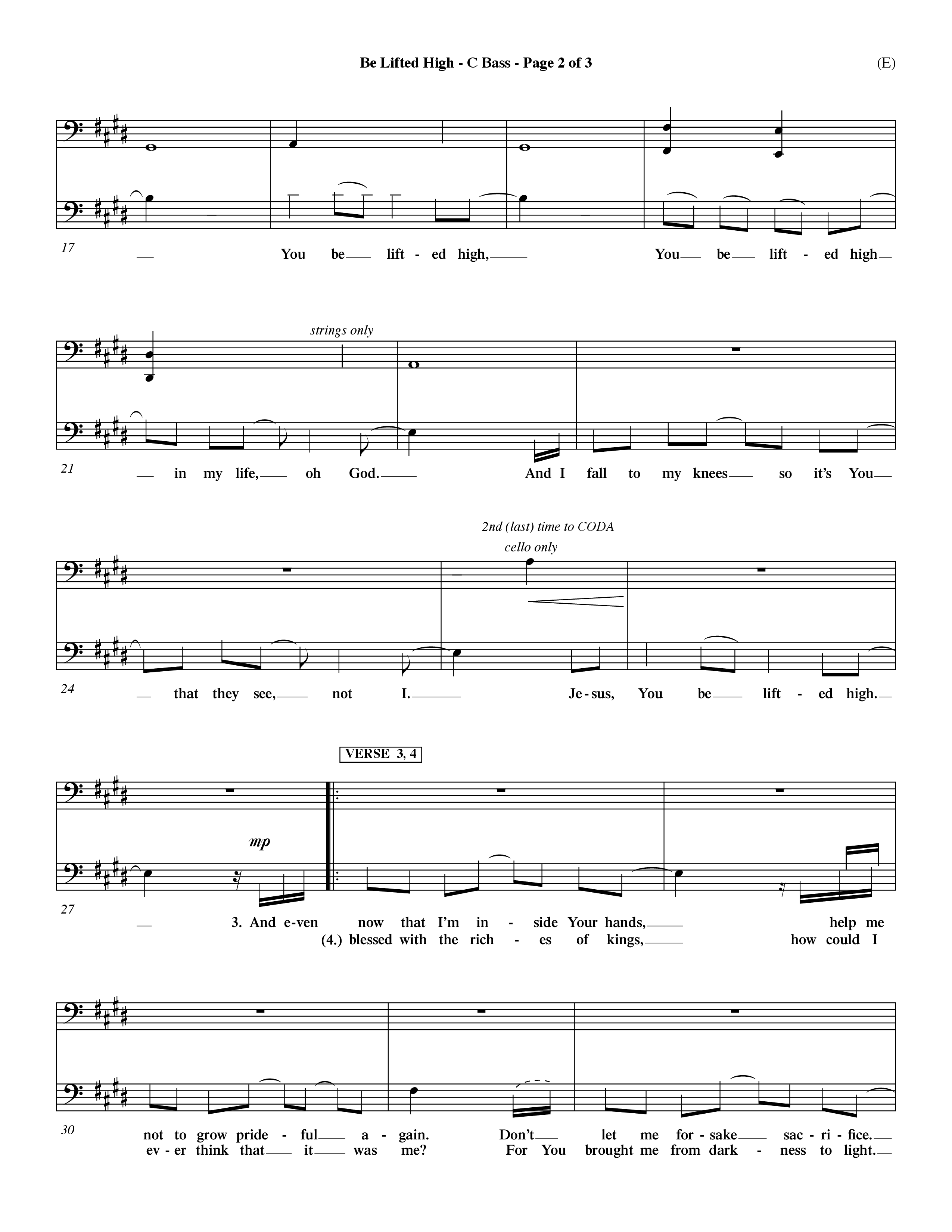 Be Lifted High (Choral Anthem SATB) Contrabass (Word Music Choral / Orch. Dave Williamson)