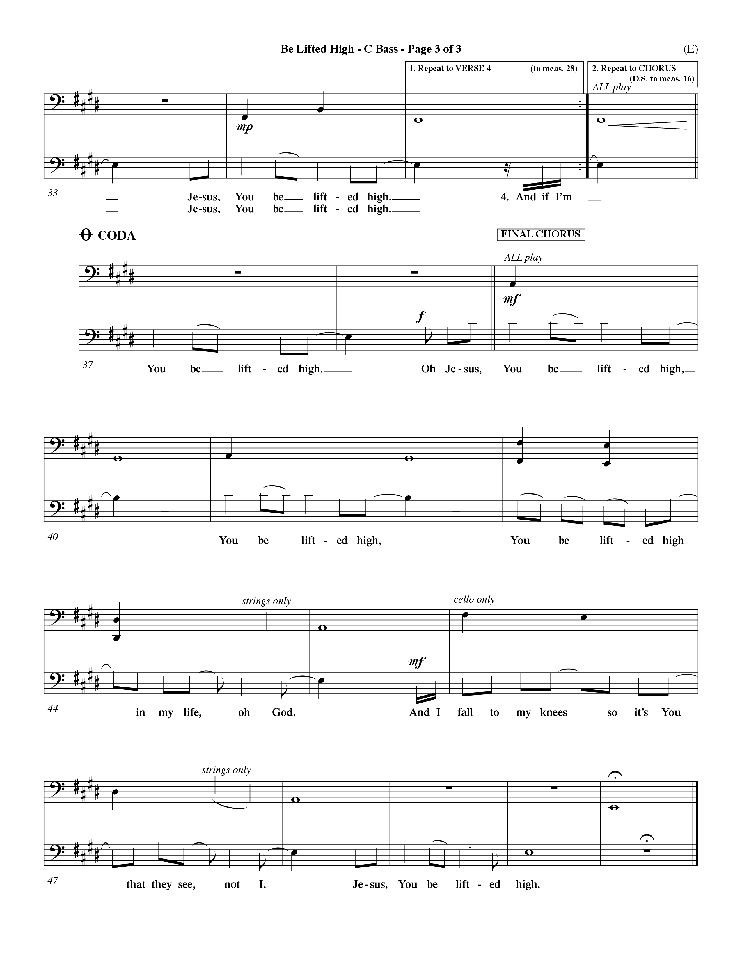 Be Lifted High (Choral Anthem SATB) Contrabass (Word Music Choral / Orch. Dave Williamson)