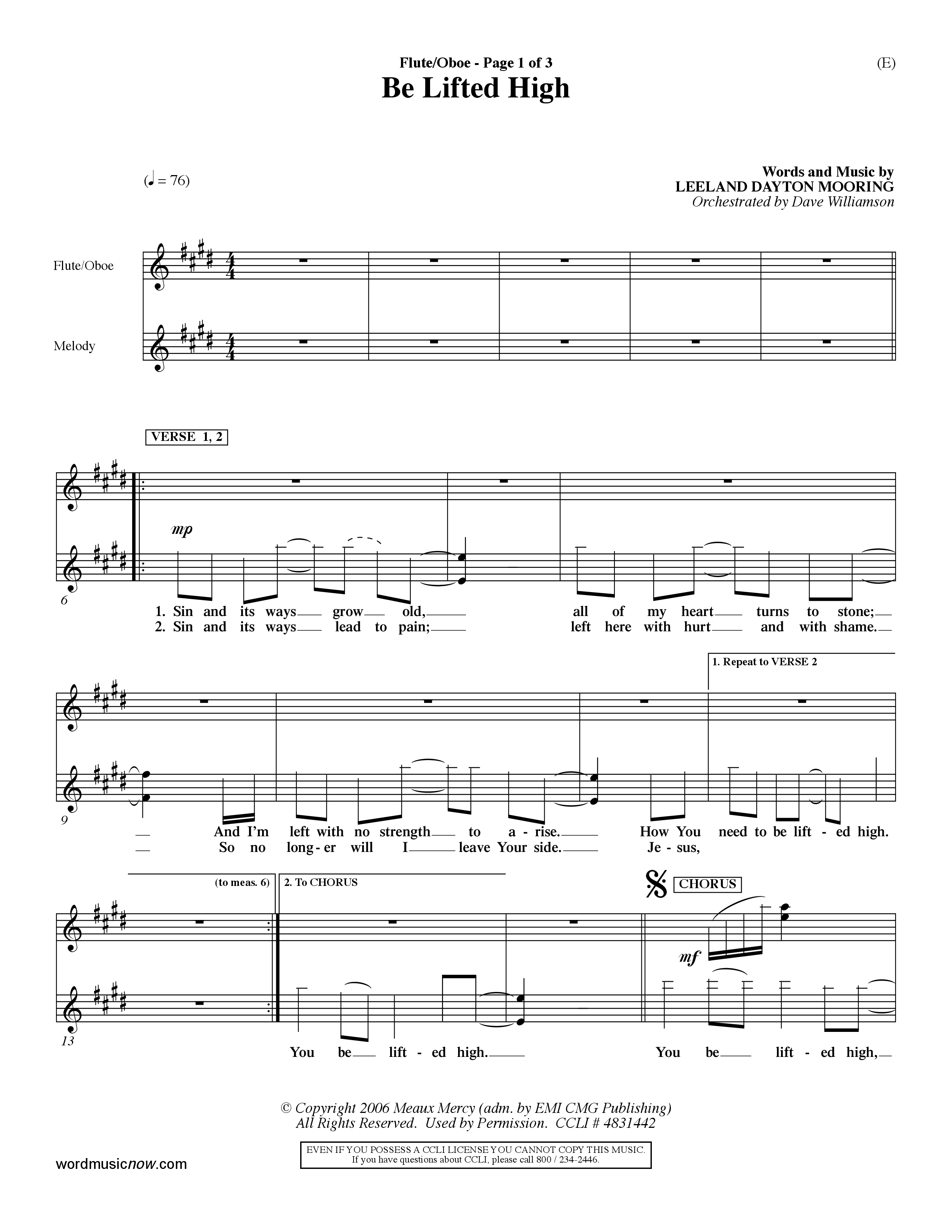 Be Lifted High (Choral Anthem SATB) Flute/Oboe (Word Music Choral / Orch. Dave Williamson)