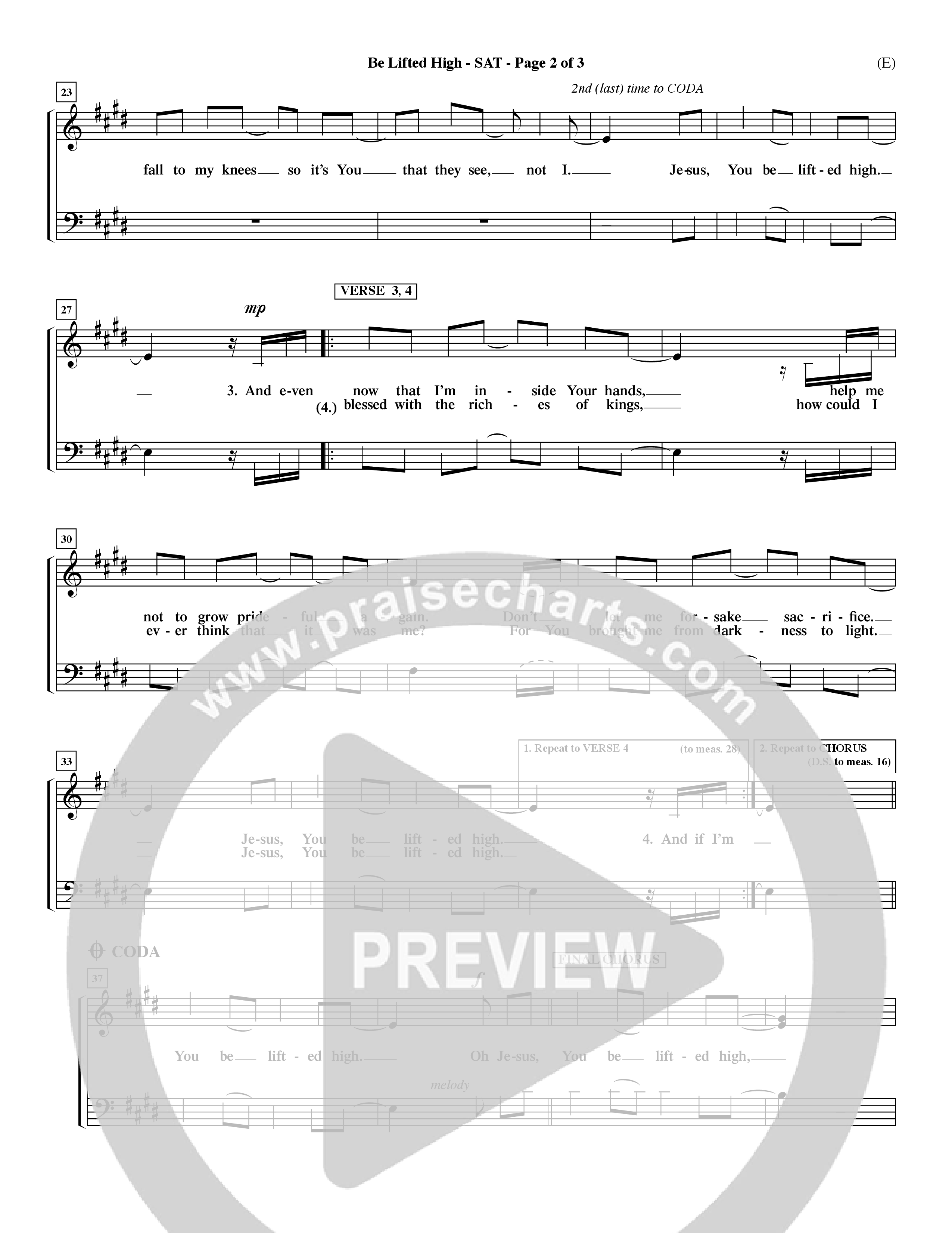 Be Lifted High (Choral Anthem SATB) Lead Sheet (SAT) (Word Music Choral / Orch. Dave Williamson)