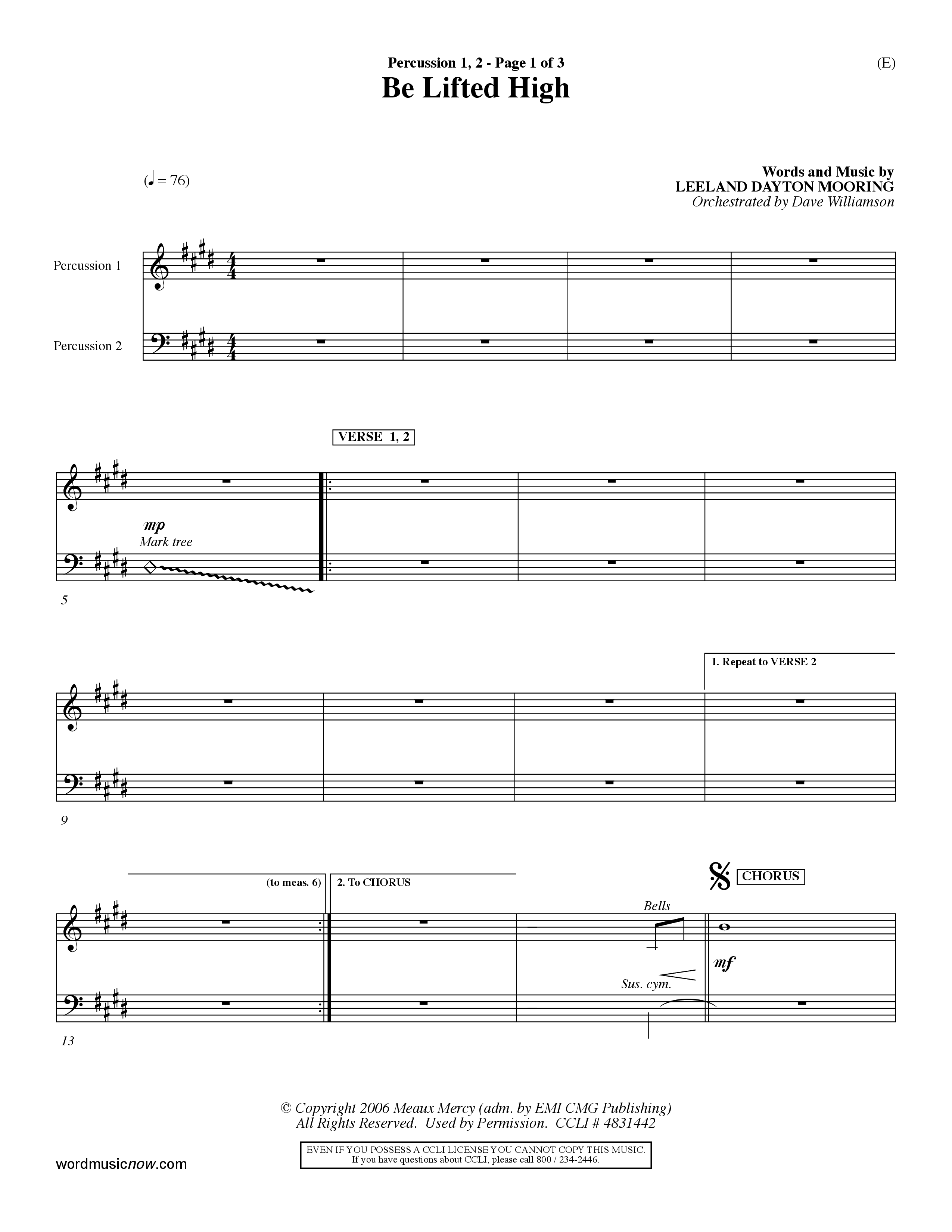 Be Lifted High (Choral Anthem SATB) Percussion 1/2 (Word Music Choral / Orch. Dave Williamson)