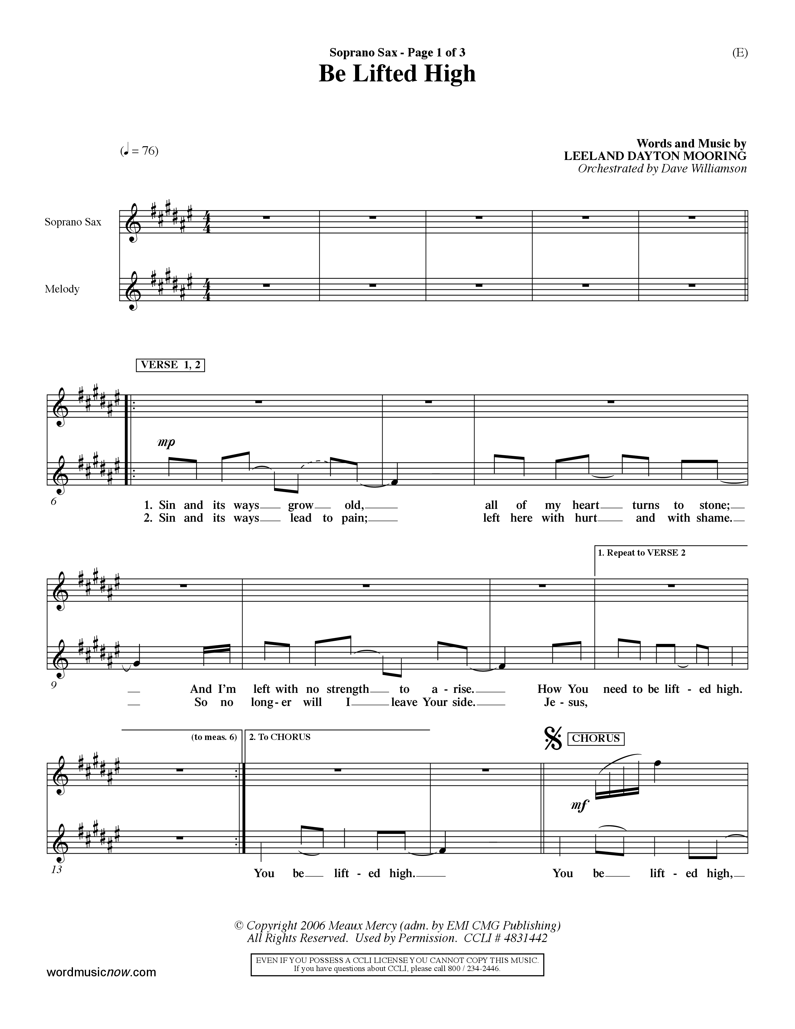 Be Lifted High (Choral Anthem SATB) Saxophone (Word Music Choral / Orch. Dave Williamson)