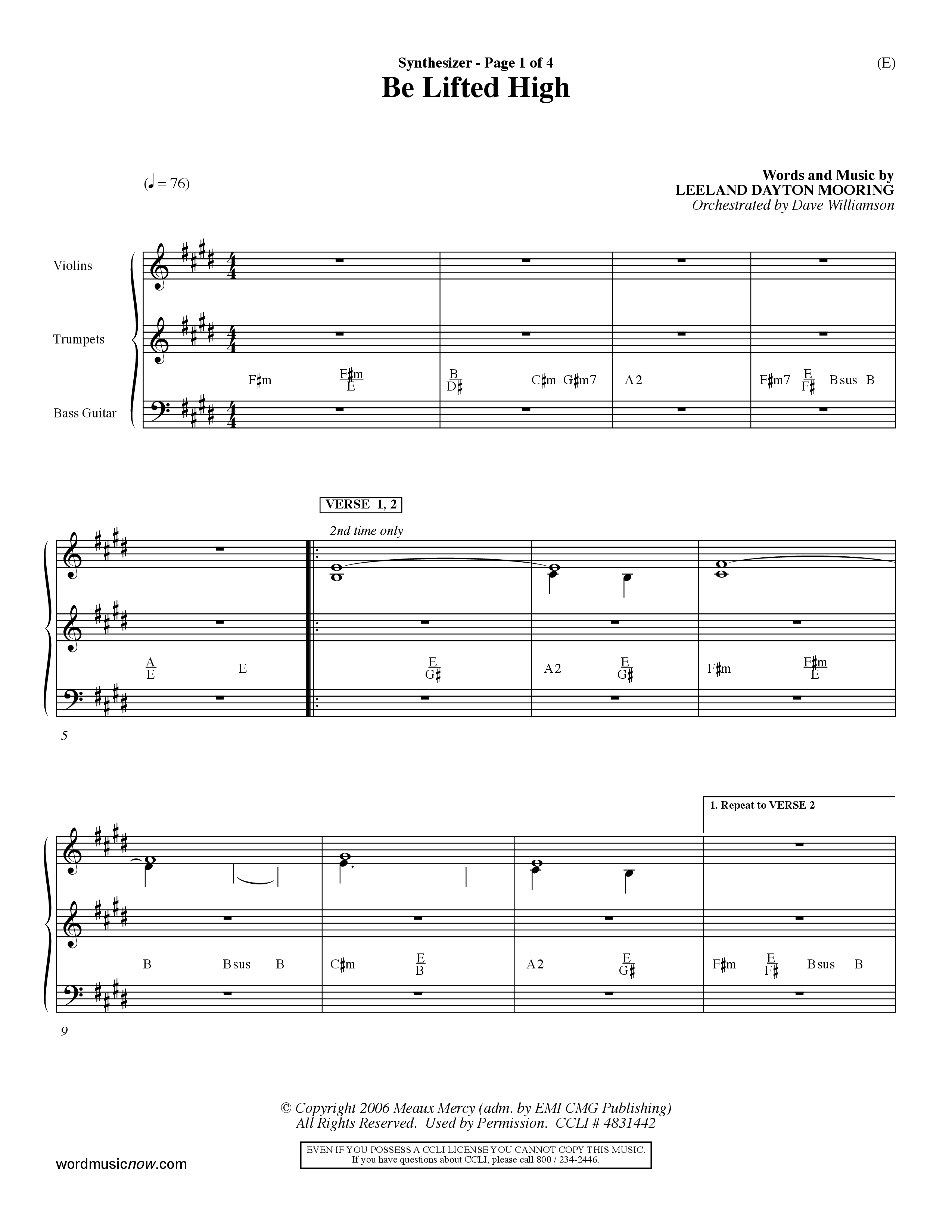 Be Lifted High (Choral Anthem SATB) Synth (Word Music Choral / Orch. Dave Williamson)