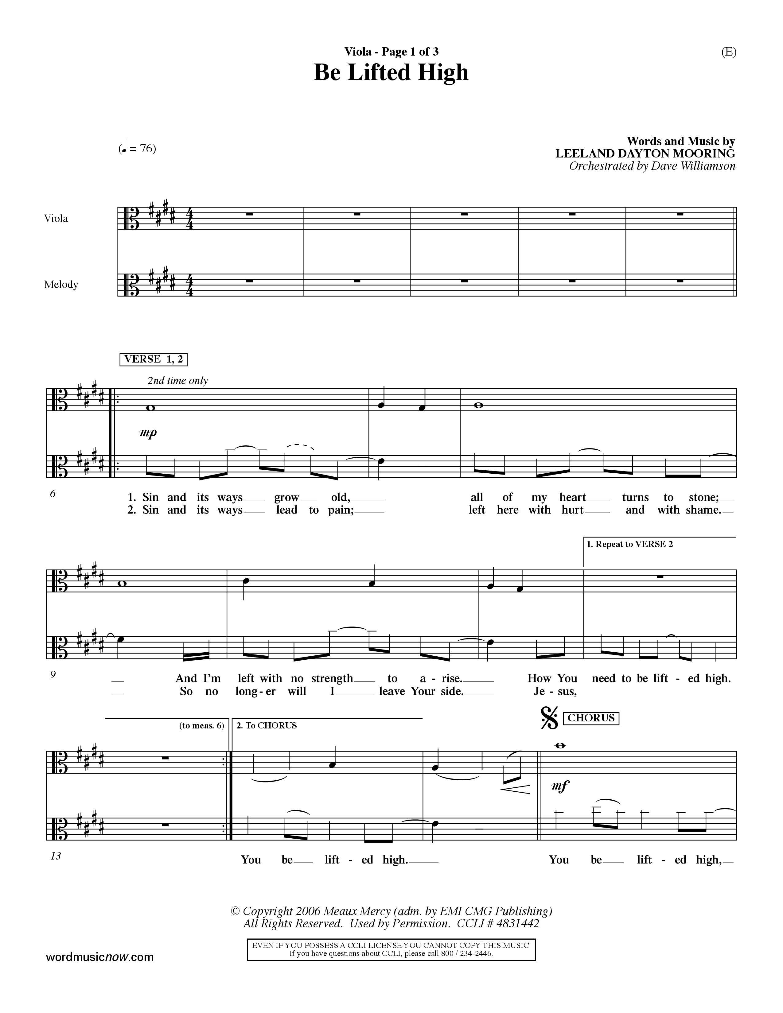 Be Lifted High (Choral Anthem SATB) Viola (Word Music Choral / Orch. Dave Williamson)