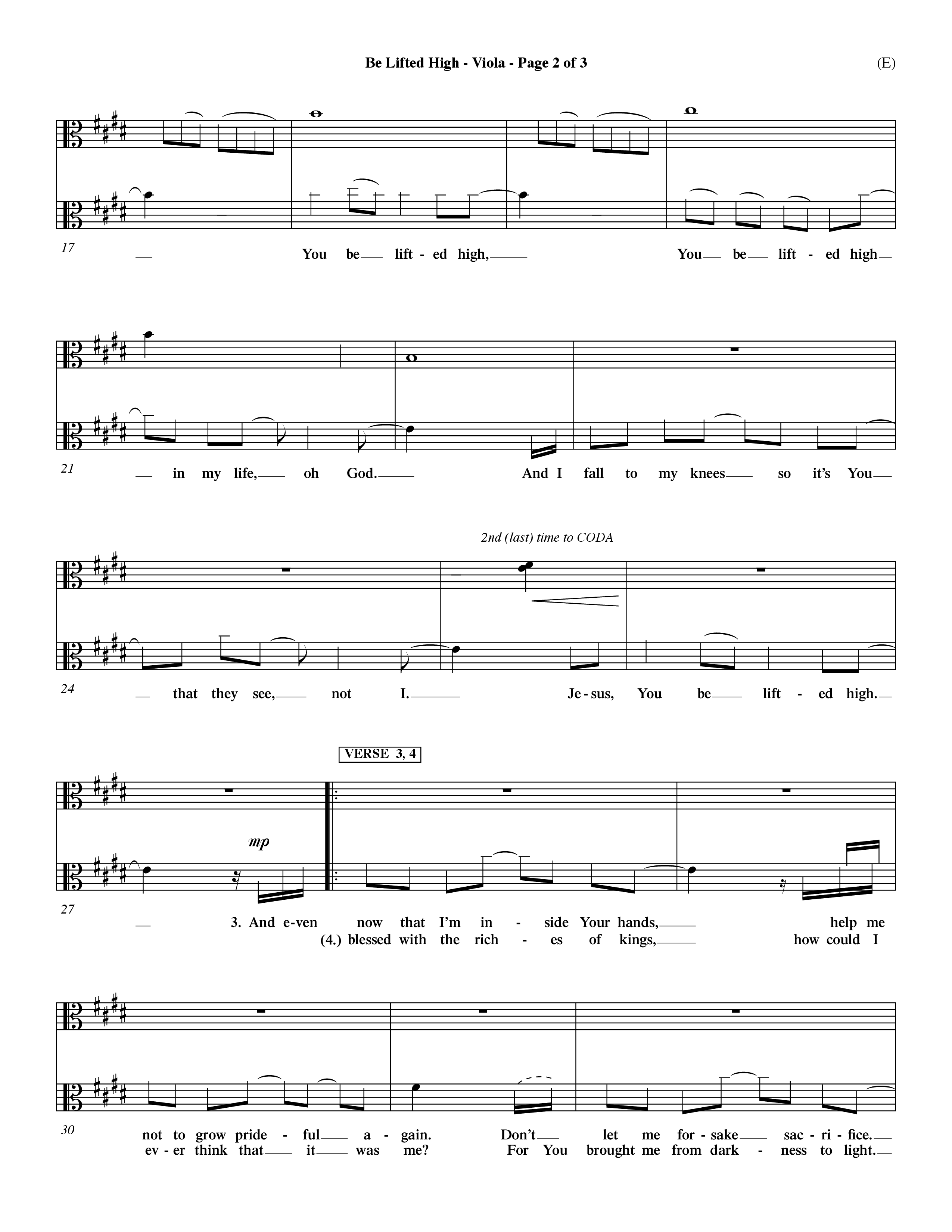 Be Lifted High (Choral Anthem SATB) Viola (Word Music Choral / Orch. Dave Williamson)