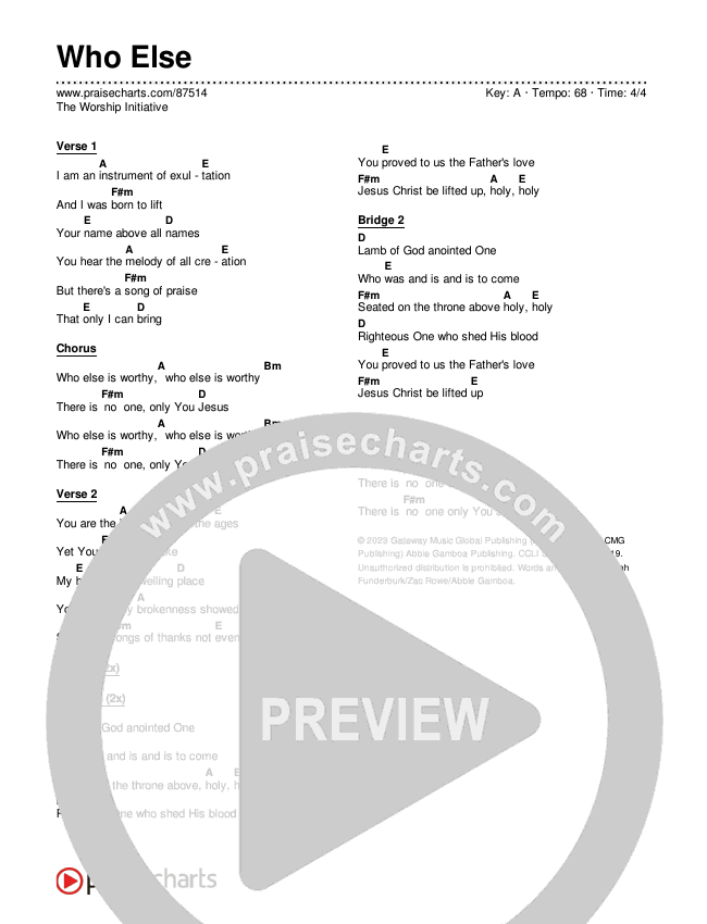 Who Else Chord Chart (The Worship Initiative)