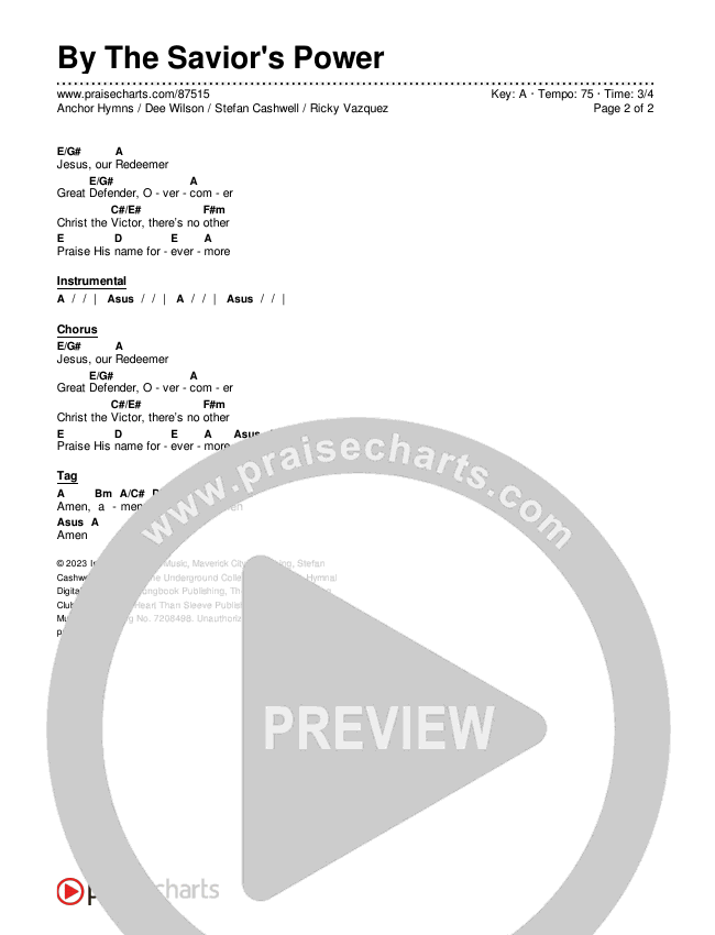 By The Savior's Power Chord Chart (Anchor Hymns / Dee Wilson / Stefan Cashwell / Ricky Vazquez)