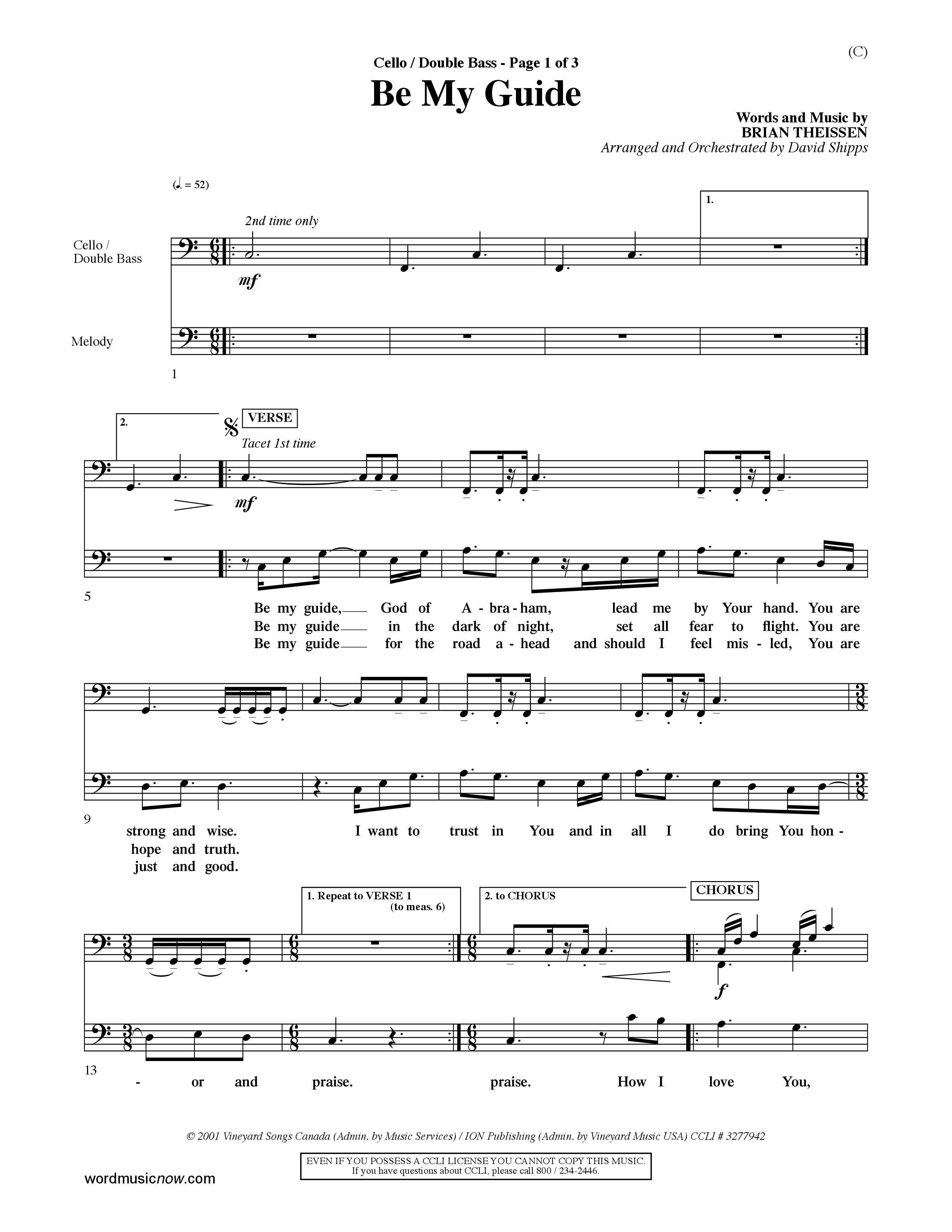 Be My Guide (Choral Anthem SATB) Cello/Bass (Word Music Choral / Arr. David Shipps)