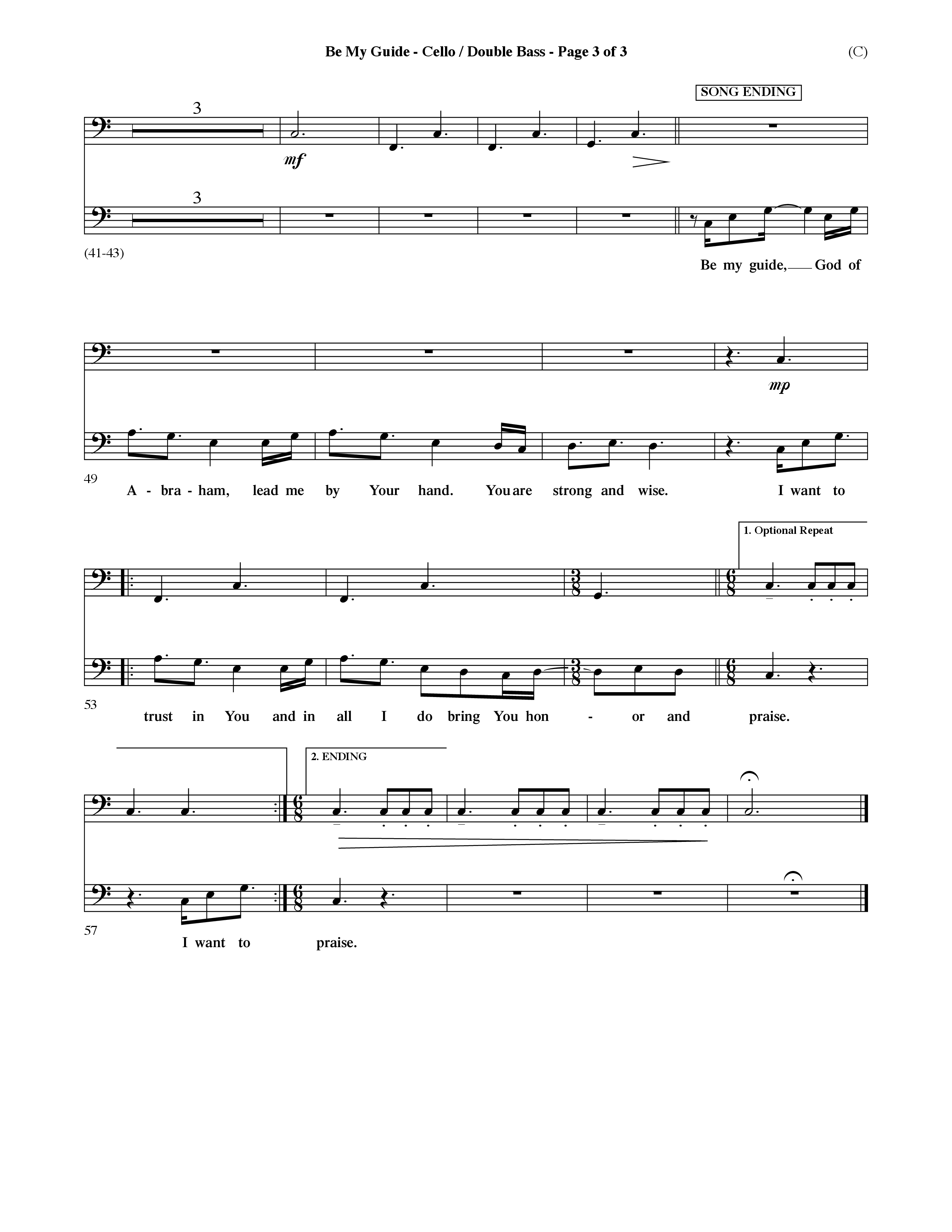 Be My Guide (Choral Anthem SATB) Cello/Bass (Word Music Choral / Arr. David Shipps)