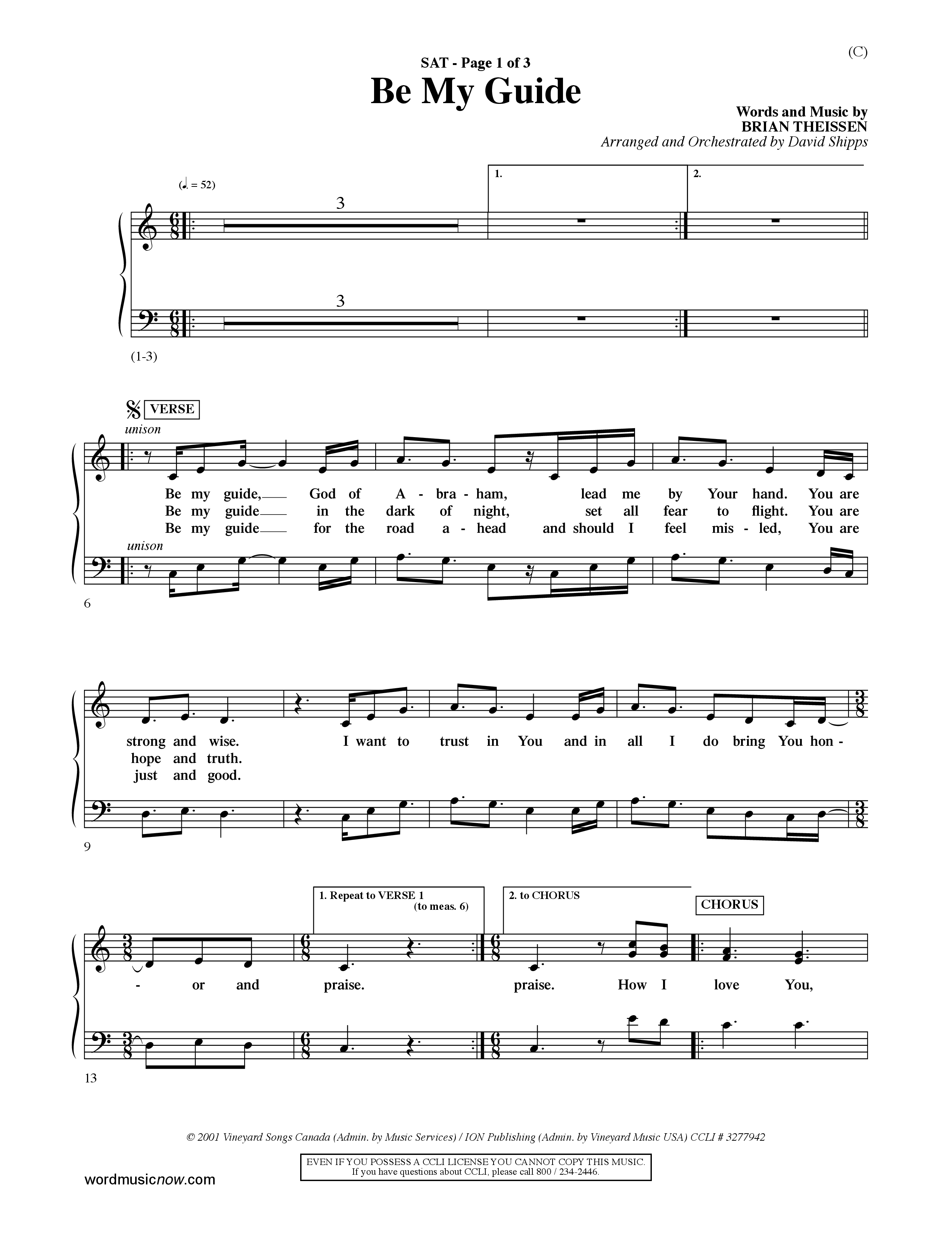 Be My Guide (Choral Anthem SATB) Lead Sheet (SAT) (Word Music Choral / Arr. David Shipps)