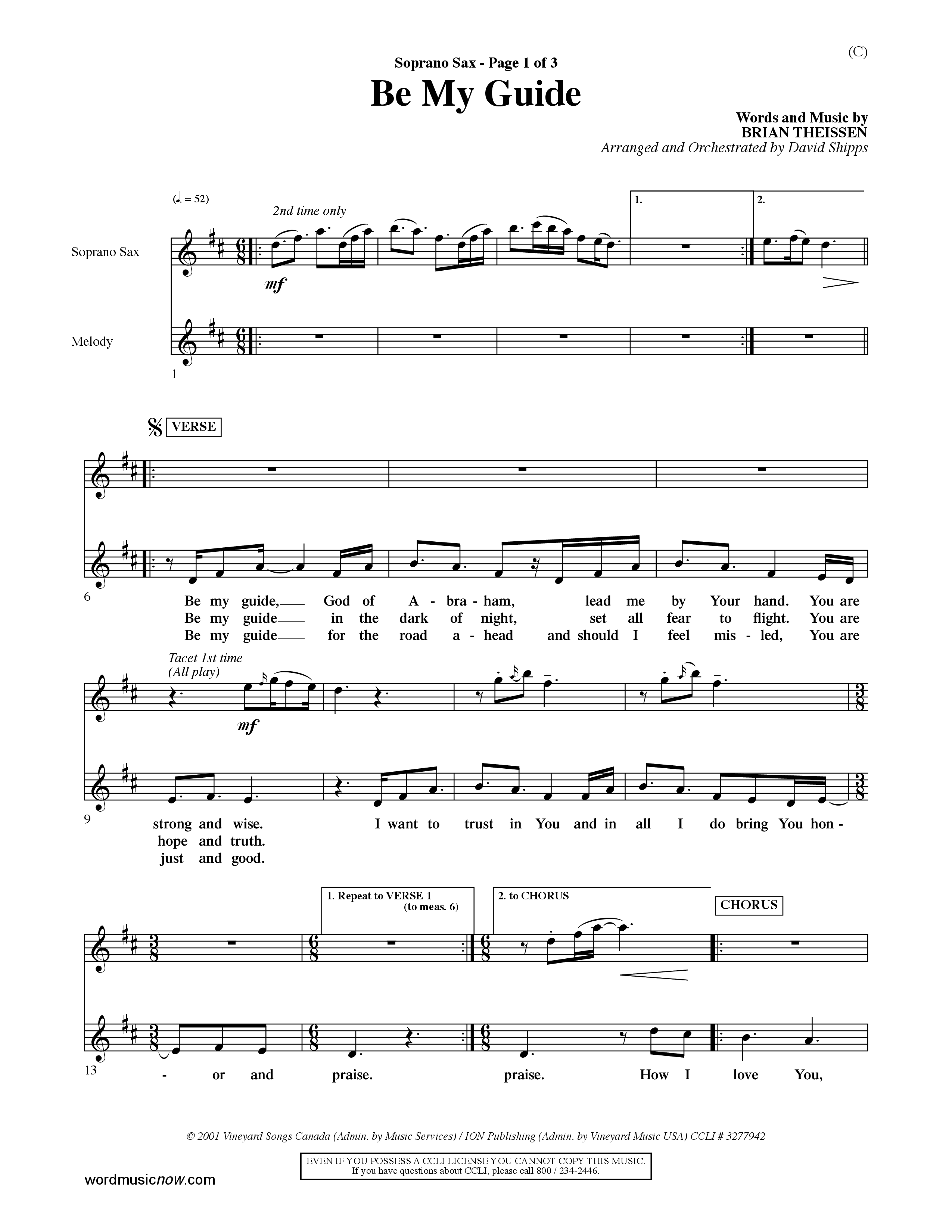 Be My Guide (Choral Anthem SATB) Saxophone (Word Music Choral / Arr. David Shipps)