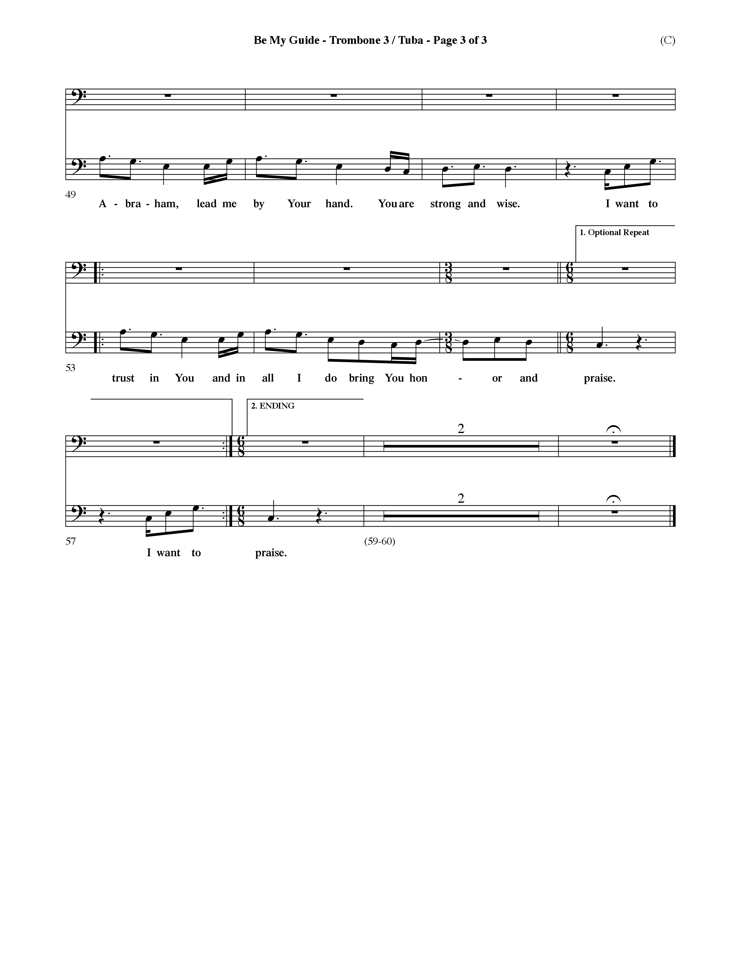 Be My Guide (Choral Anthem SATB) Trombone 3/Tuba (Word Music Choral / Arr. David Shipps)