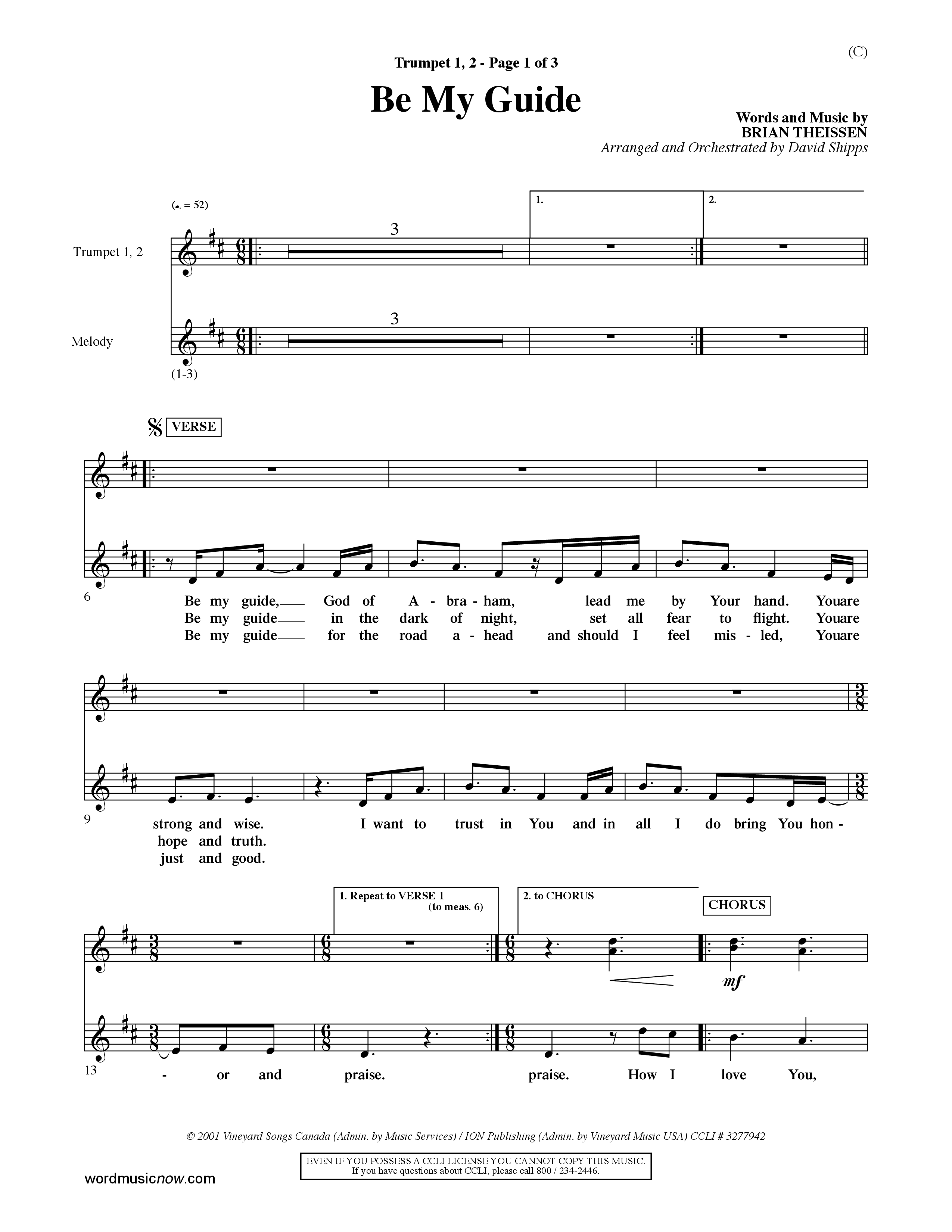 Be My Guide (Choral Anthem SATB) Trumpet 1,2 (Word Music Choral / Arr. David Shipps)