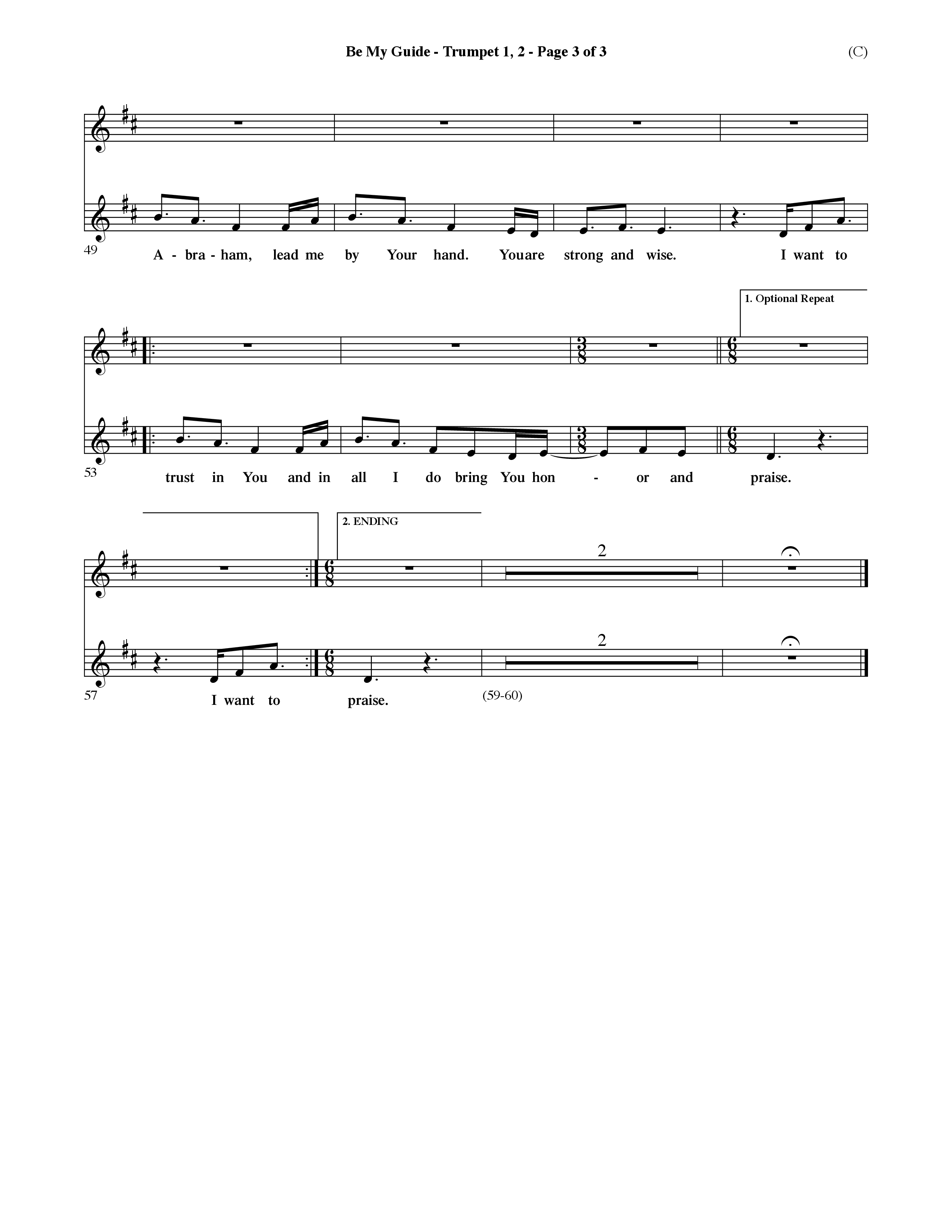 Be My Guide (Choral Anthem SATB) Trumpet 1,2 (Word Music Choral / Arr. David Shipps)