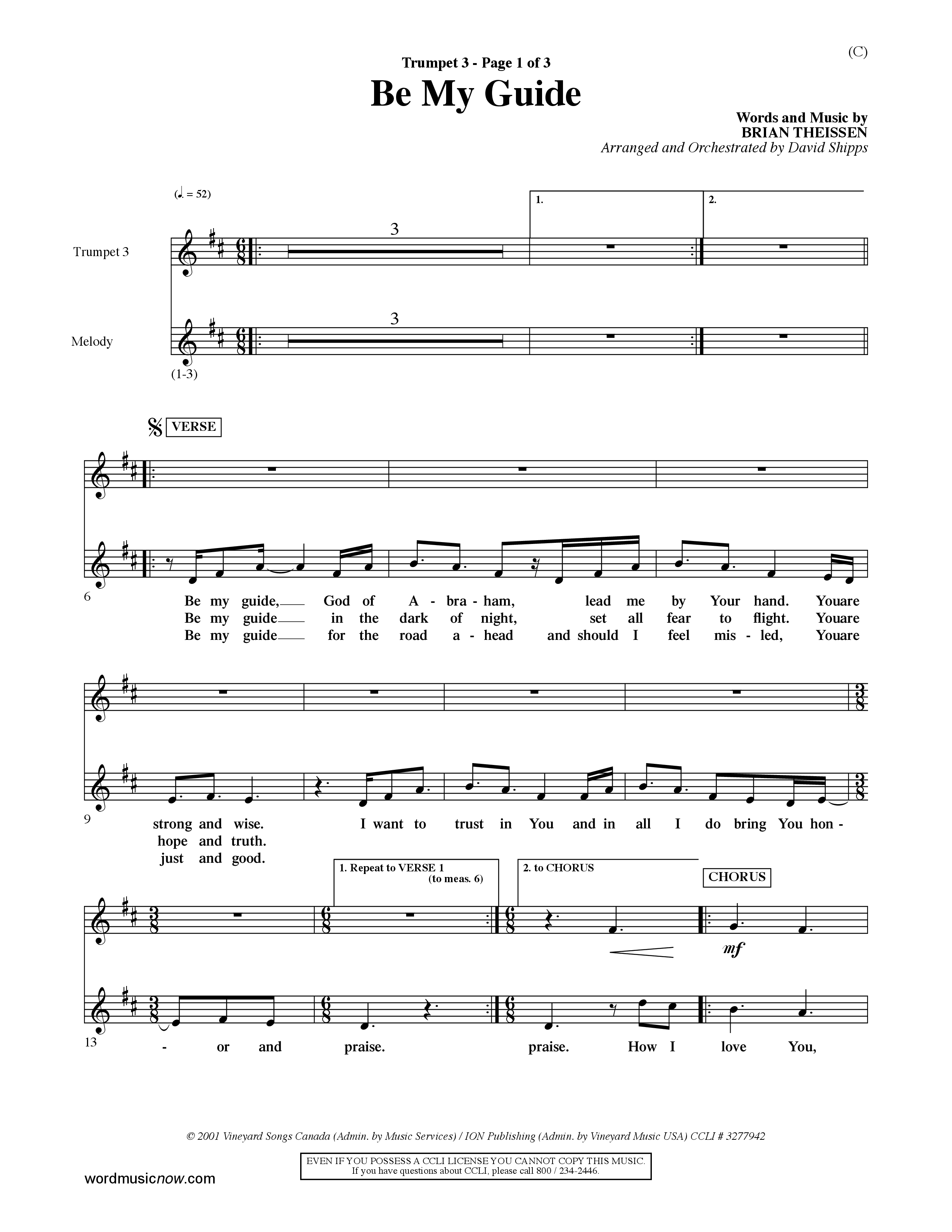 Be My Guide (Choral Anthem SATB) Trumpet 3 (Word Music Choral / Arr. David Shipps)