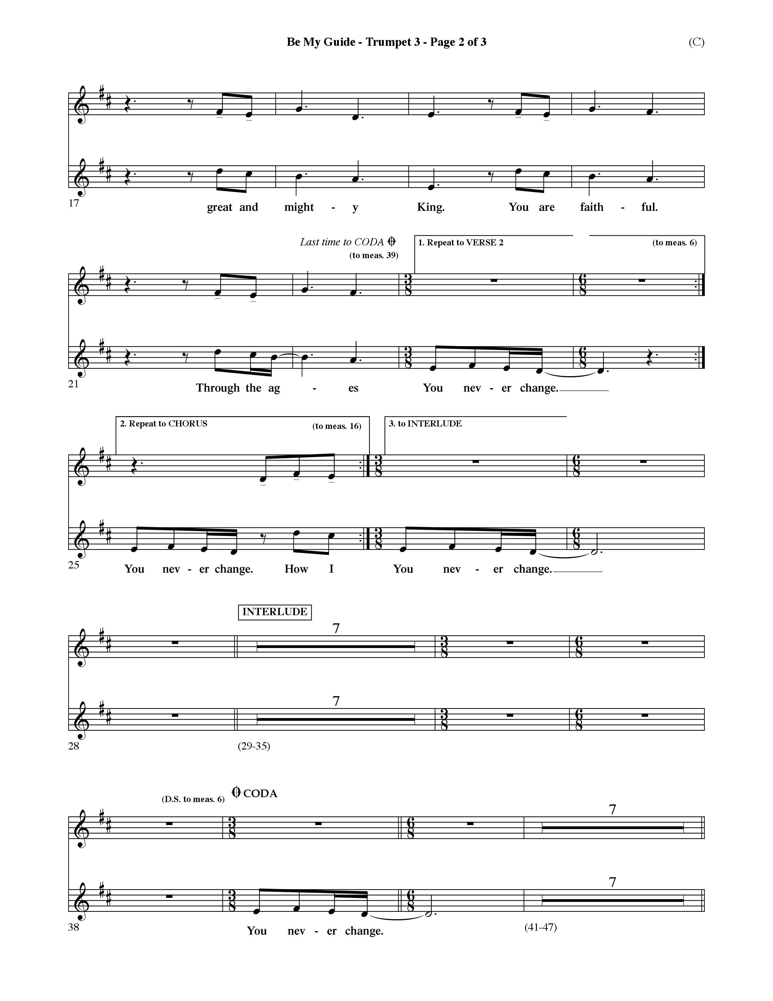 Be My Guide (Choral Anthem SATB) Trumpet 3 (Word Music Choral / Arr. David Shipps)