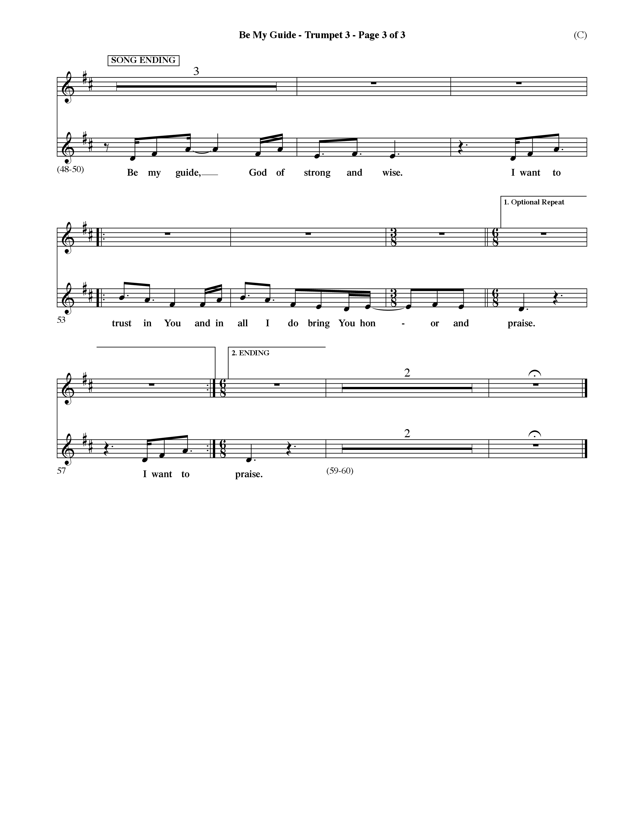 Be My Guide (Choral Anthem SATB) Trumpet 3 (Word Music Choral / Arr. David Shipps)
