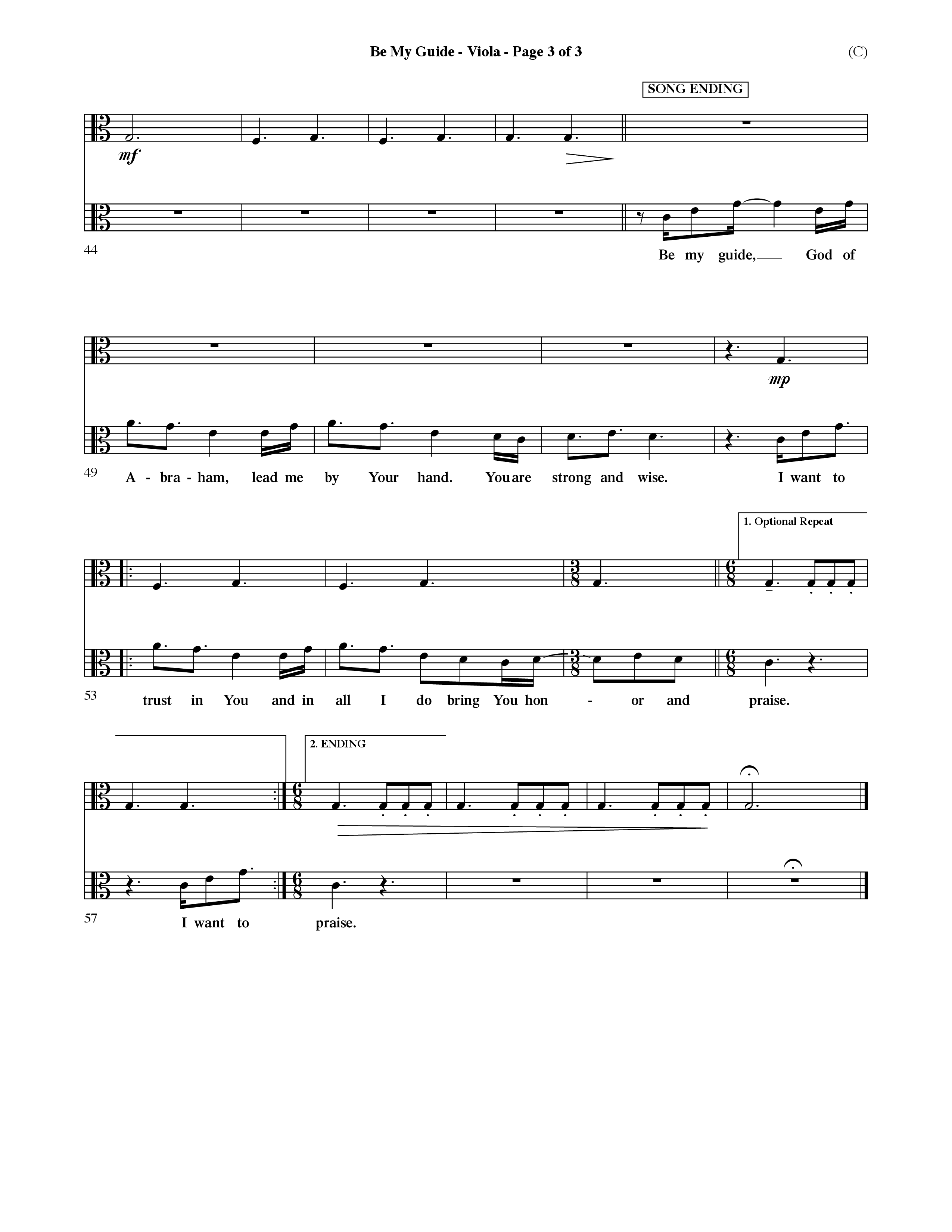 Be My Guide (Choral Anthem SATB) Viola (Word Music Choral / Arr. David Shipps)