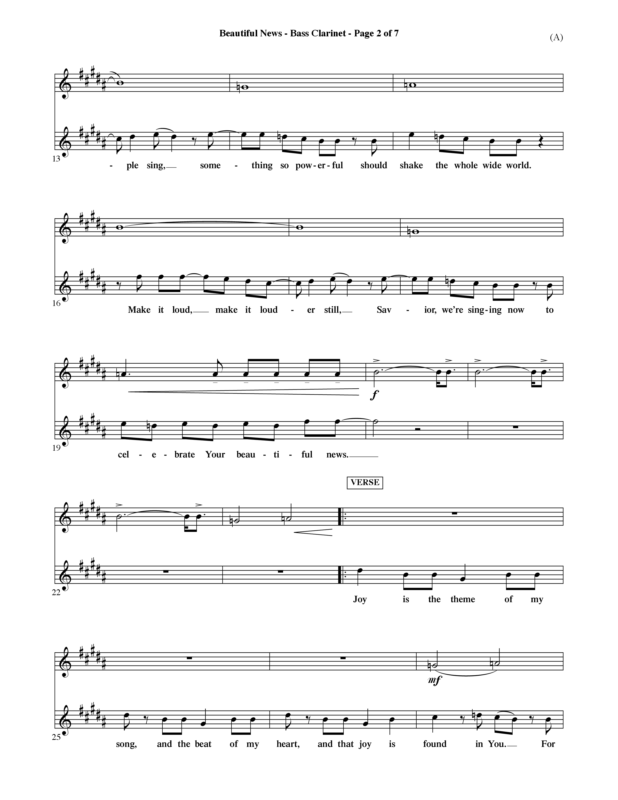 Beautiful News (Choral Anthem SATB) Bass Clarinet (Word Music Choral / Orch. Ric Domenico)