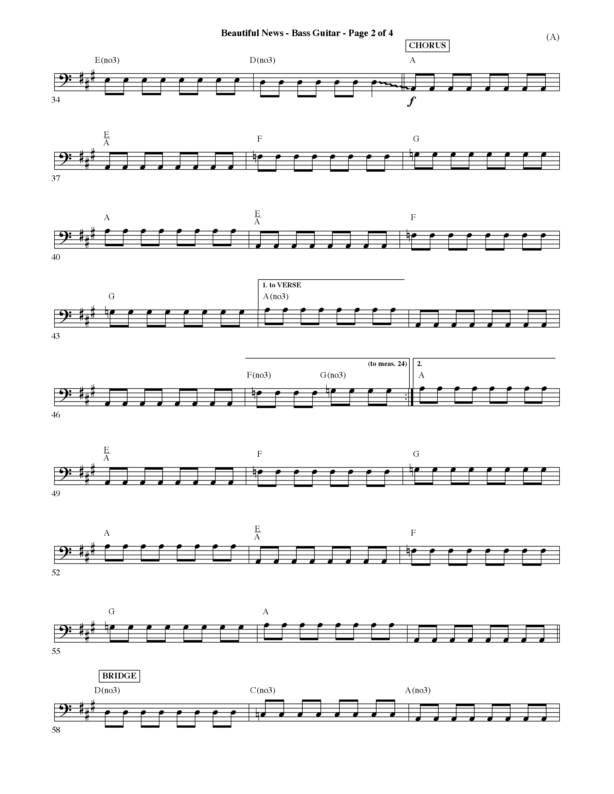 Beautiful News (Choral Anthem SATB) Bass Guitar (Word Music Choral / Orch. Ric Domenico)