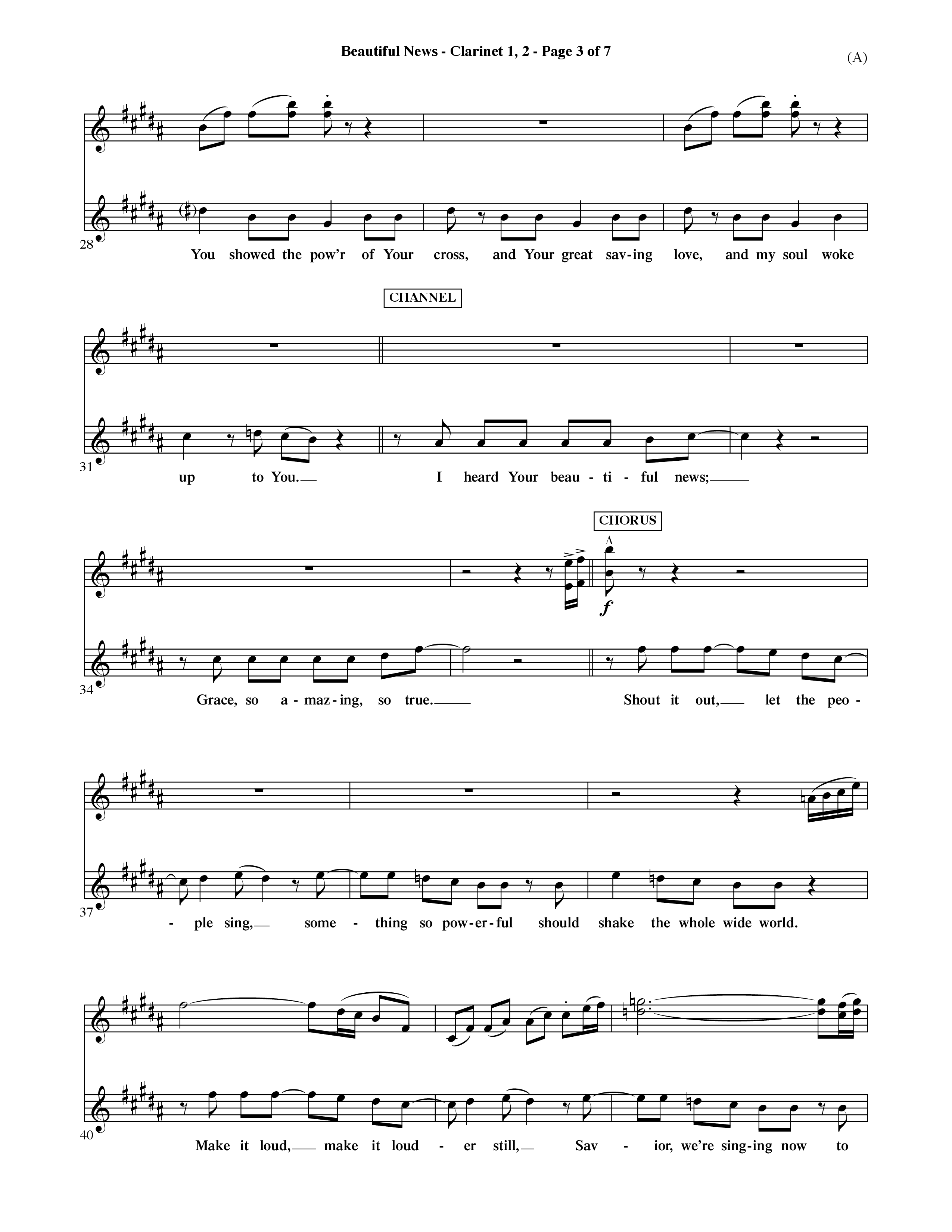 Beautiful News (Choral Anthem SATB) Clarinet 1/2 (Word Music Choral / Orch. Ric Domenico)