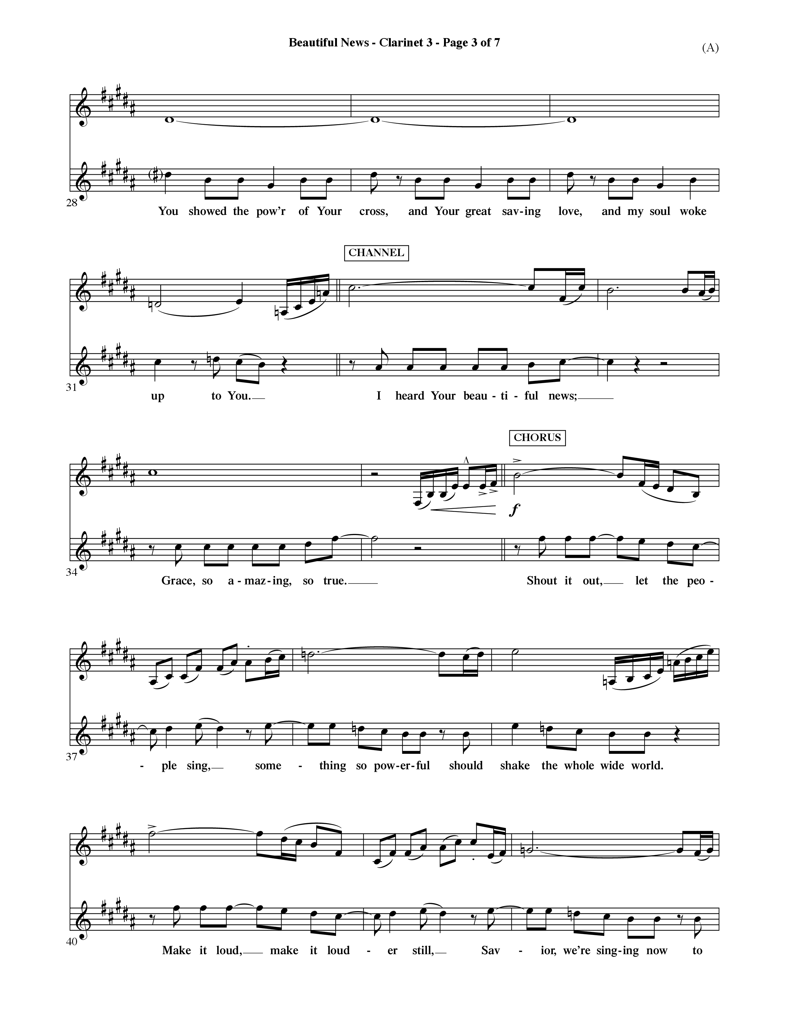 Beautiful News (Choral Anthem SATB) Clarinet 3 (Word Music Choral / Orch. Ric Domenico)