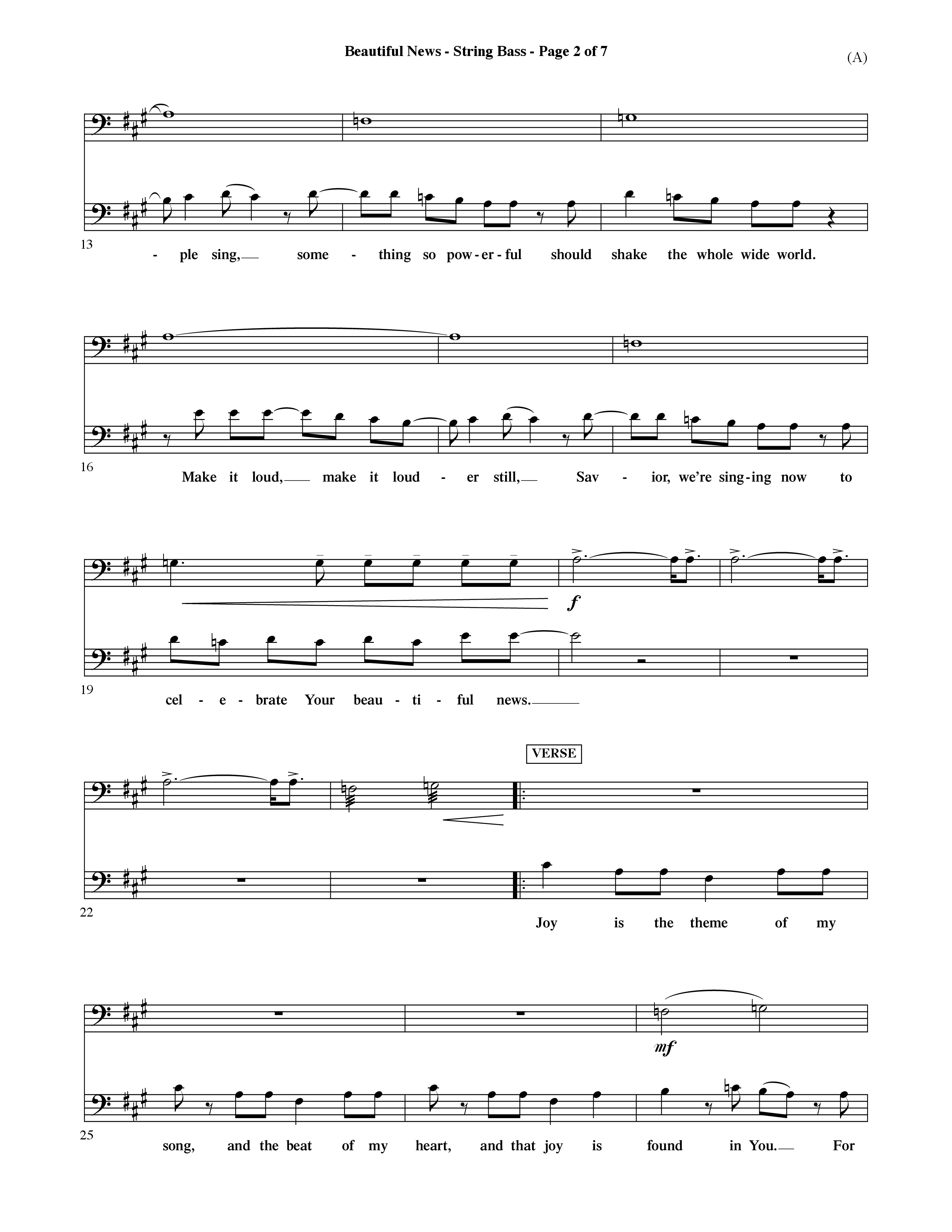 Beautiful News (Choral Anthem SATB) Double Bass (Word Music Choral / Orch. Ric Domenico)